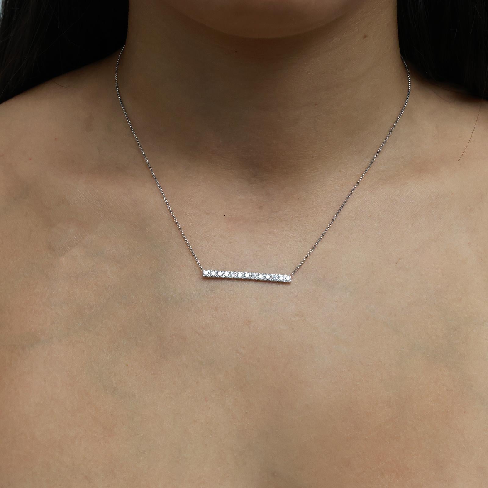 0.90 TW Diamond Bar Pendant Chain Necklace 14K White Gold 17.5" Ladies Estate