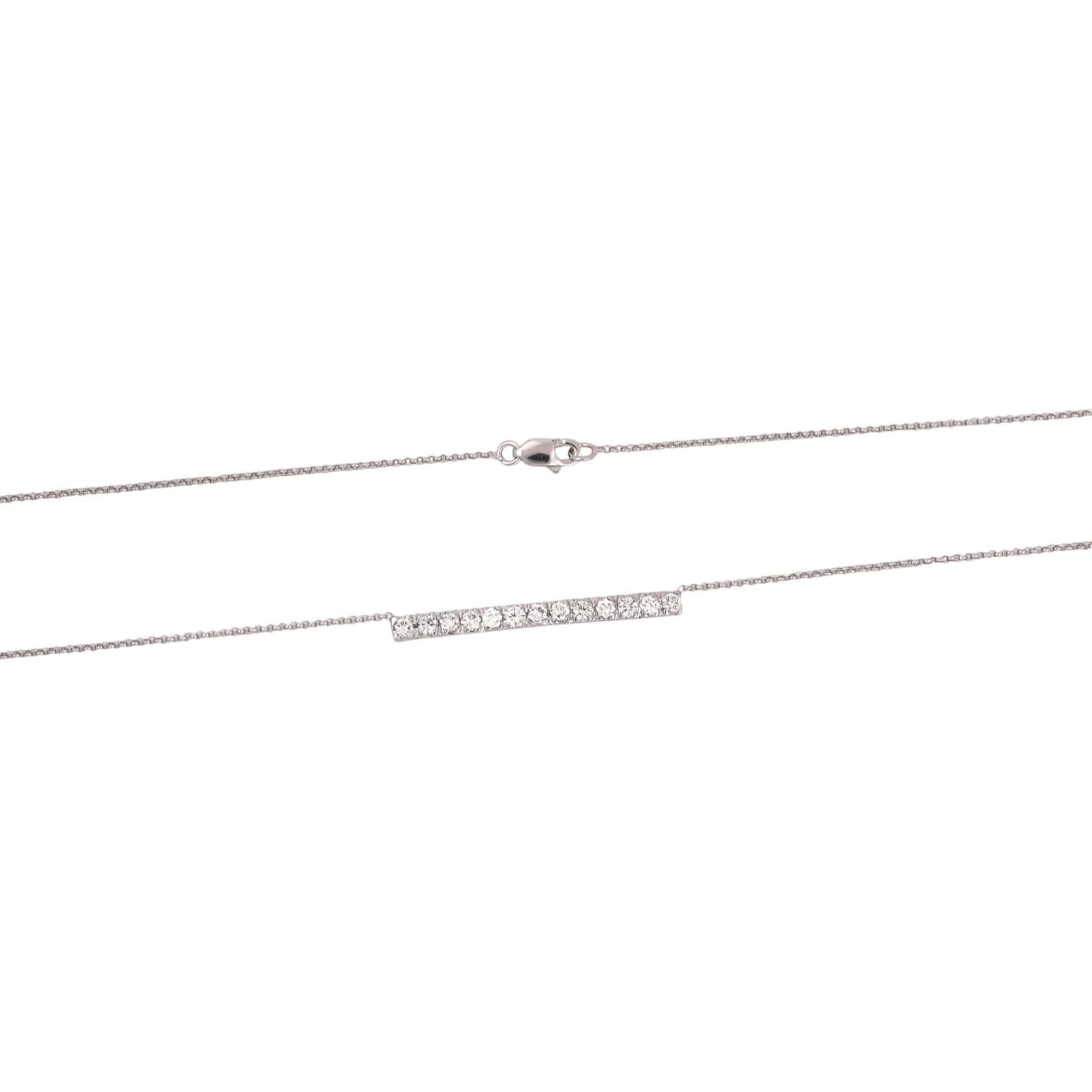 0.90 TW Diamond Bar Pendant Chain Necklace 14K White Gold 17.5" Ladies Estate