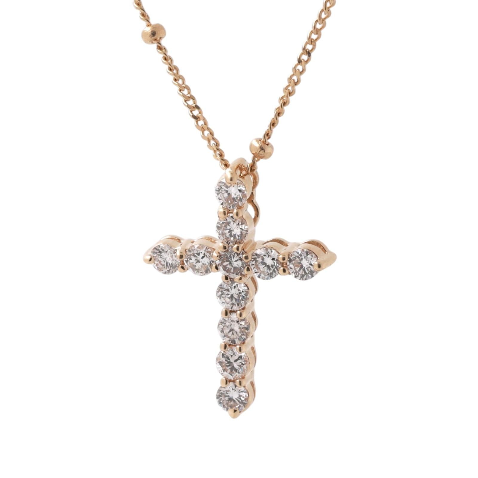 Religious Diamond Cross Pendant Chain Necklace 14K Yellow Gold 0.42 TW 17"