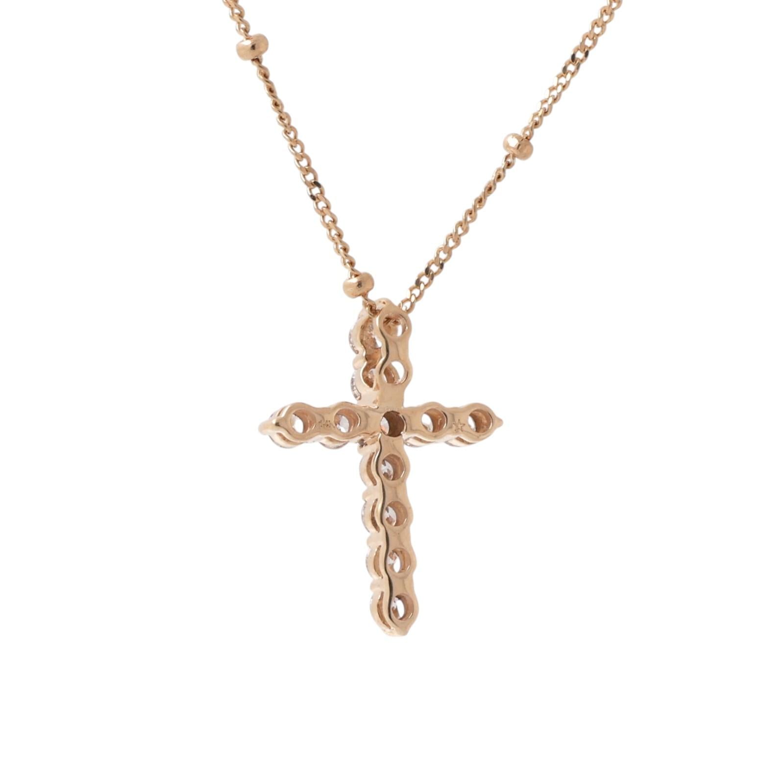 Religious Diamond Cross Pendant Chain Necklace 14K Yellow Gold 0.42 TW 17"