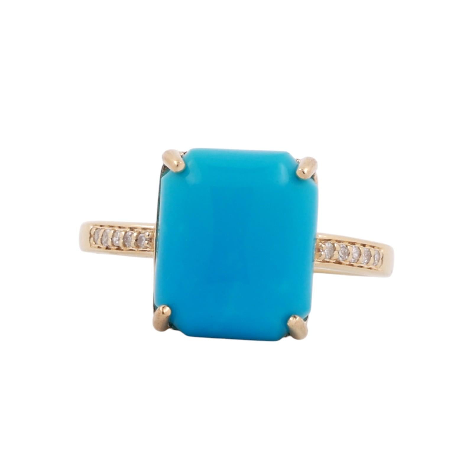Turquoise Diamond Cocktail Ring 10K Yellow Gold Size 7 Ladies Estate