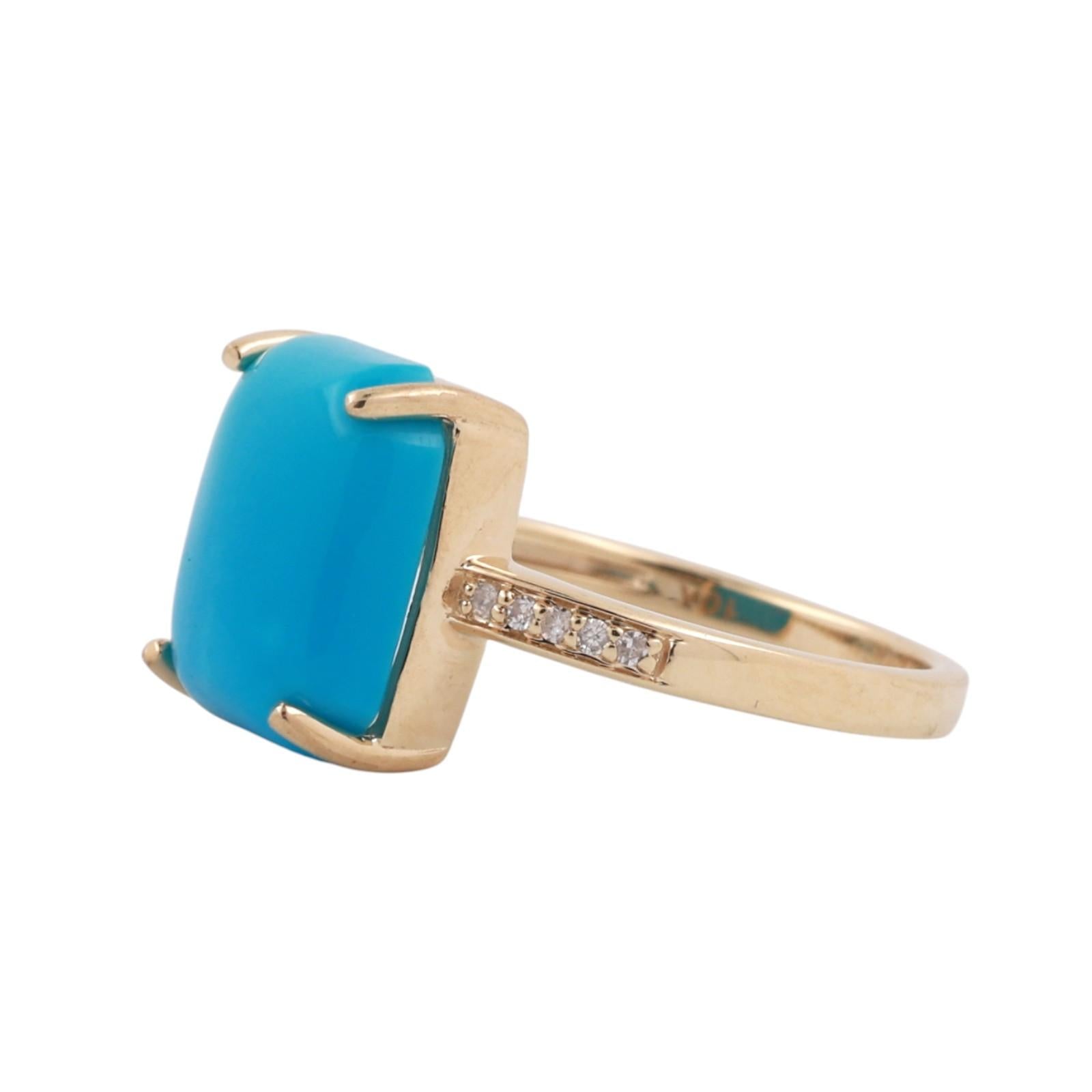 Turquoise Diamond Cocktail Ring 10K Yellow Gold Size 7 Ladies Estate