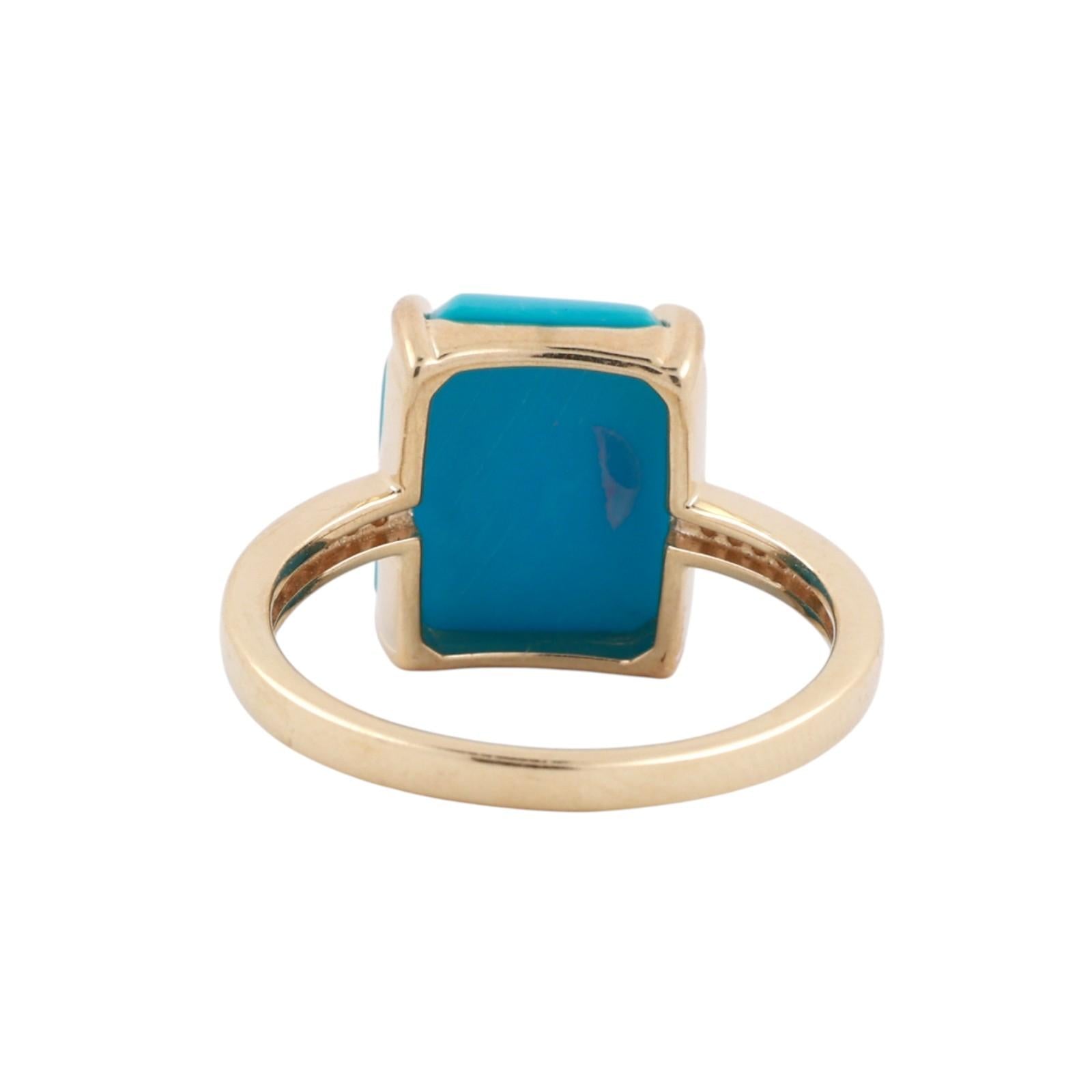 Turquoise Diamond Cocktail Ring 10K Yellow Gold Size 7 Ladies Estate