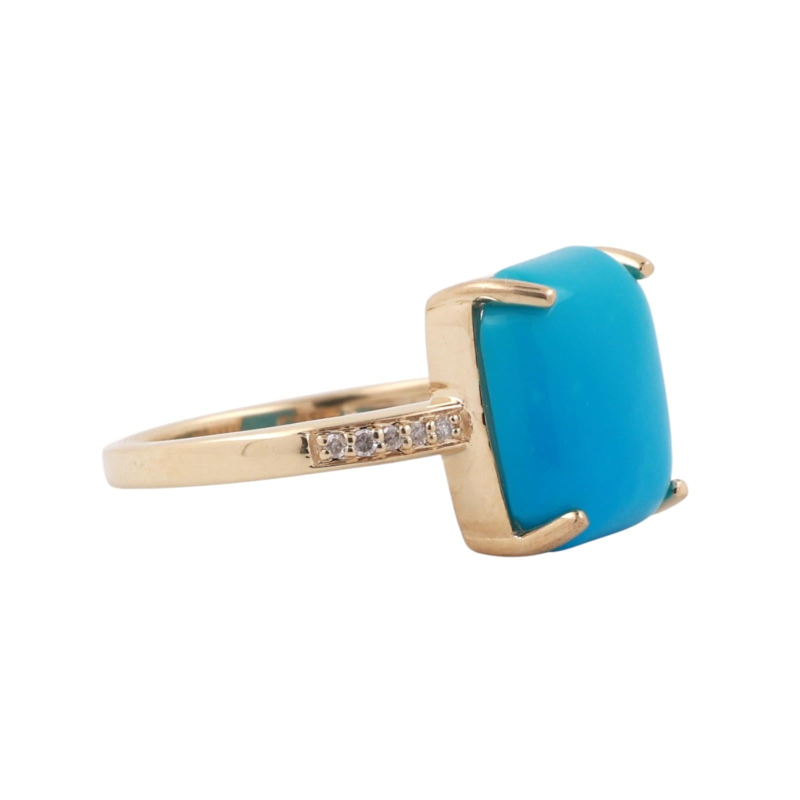 Turquoise Diamond Cocktail Ring 10K Yellow Gold Size 7 Ladies Estate