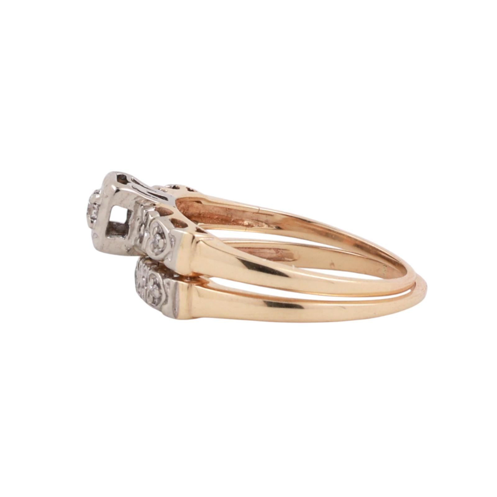 Vintage Diamond Wedding Ring Set With Accents 0.10 TW Two-Tone Gold Size 6.75-7