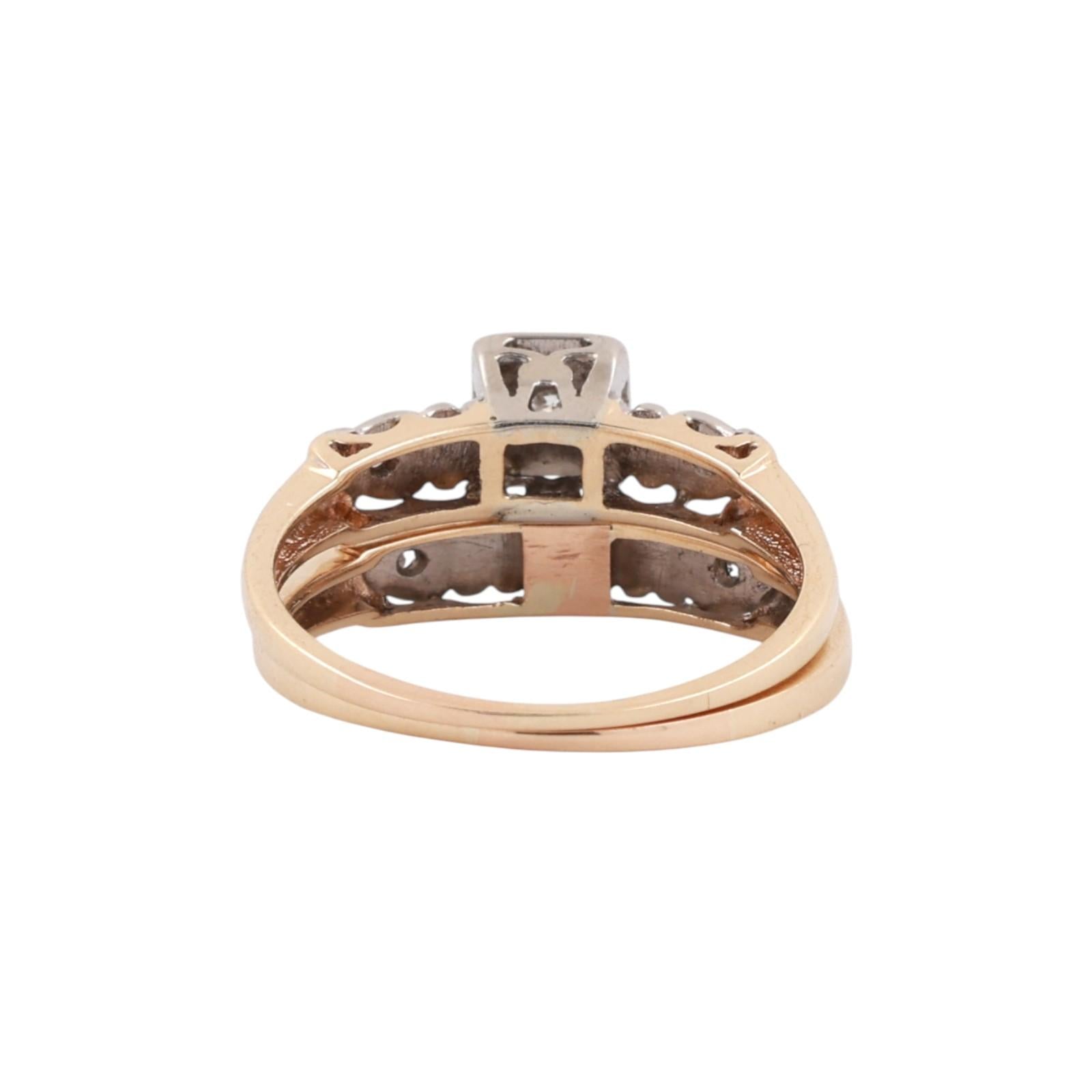 Vintage Diamond Wedding Ring Set With Accents 0.10 TW Two-Tone Gold Size 6.75-7