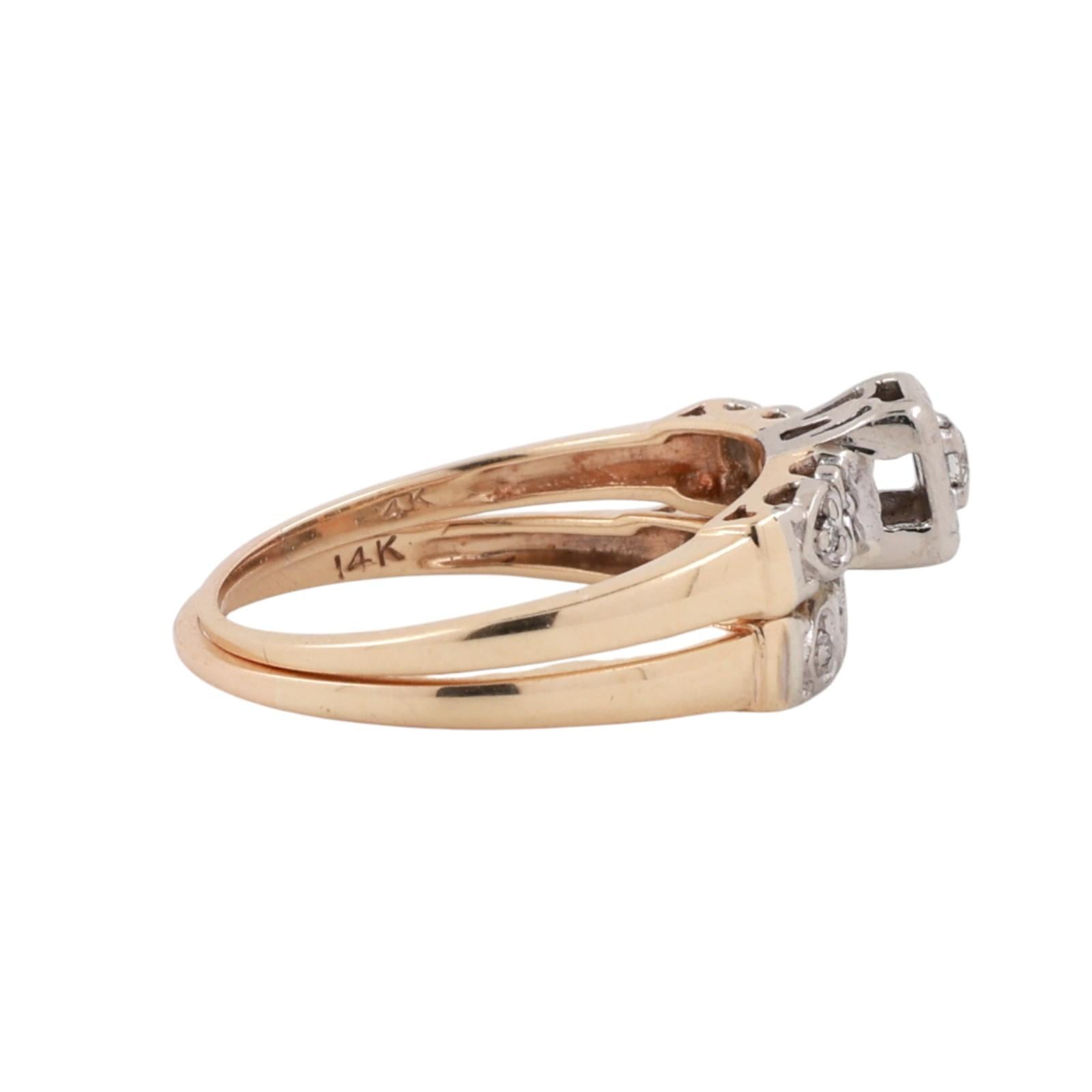 Vintage Diamond Wedding Ring Set With Accents 0.10 TW Two-Tone Gold Size 6.75-7