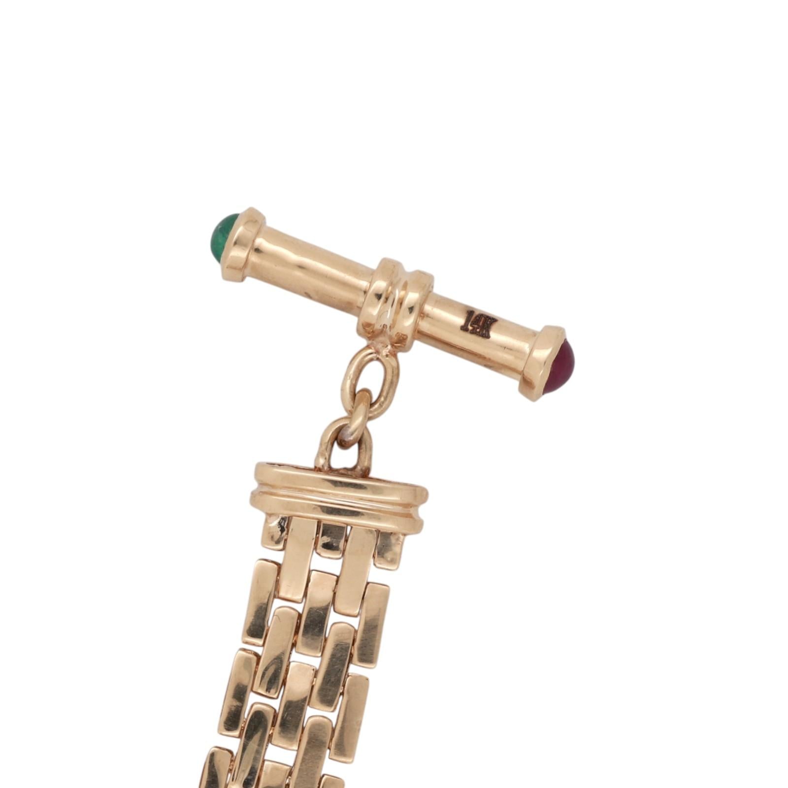 Panther Chain Link Bracelet Diamond Ruby Emerald Accents 0.63 CTW 14K Gold 7.75"