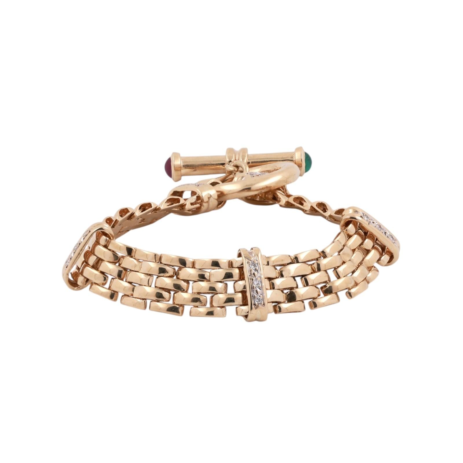Panther Chain Link Bracelet Diamond Ruby Emerald Accents 0.63 CTW 14K Gold 7.75"