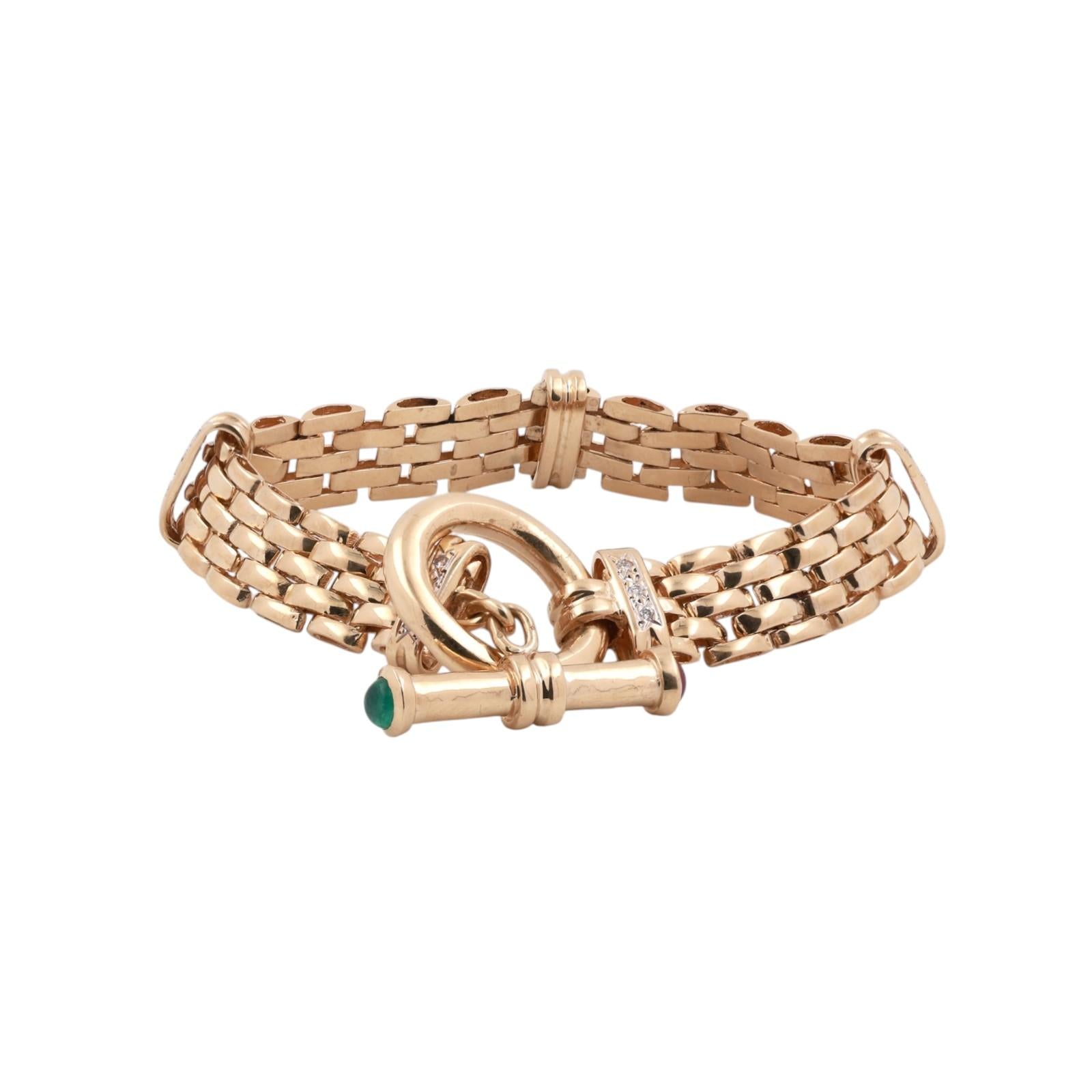 Panther Chain Link Bracelet Diamond Ruby Emerald Accents 0.63 CTW 14K Gold 7.75"