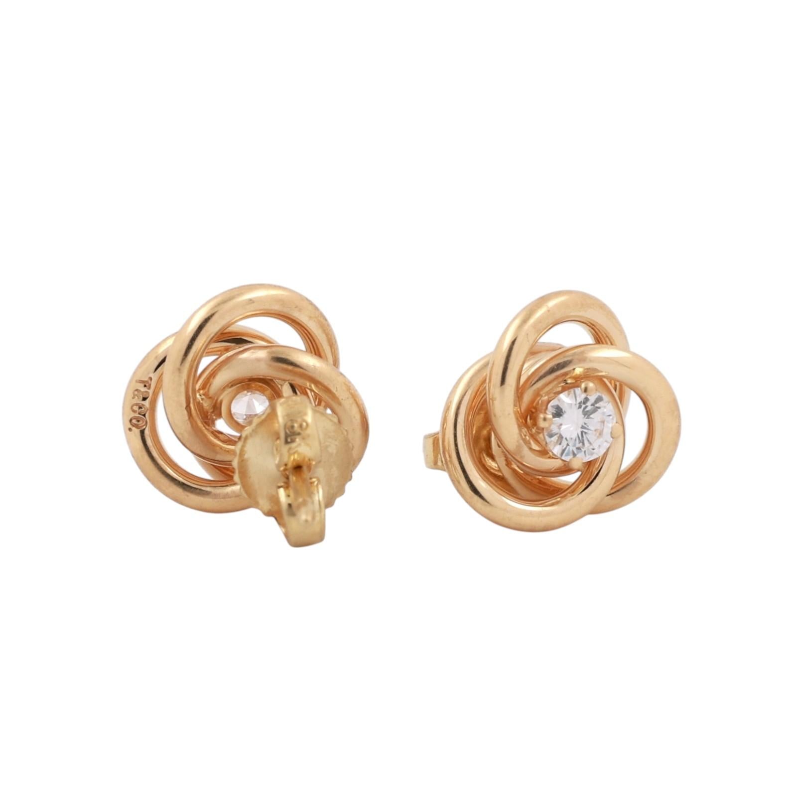 Tiffany & Co. Diamond Love Knot Triple Circle Stud Earrings 18K Yellow Gold