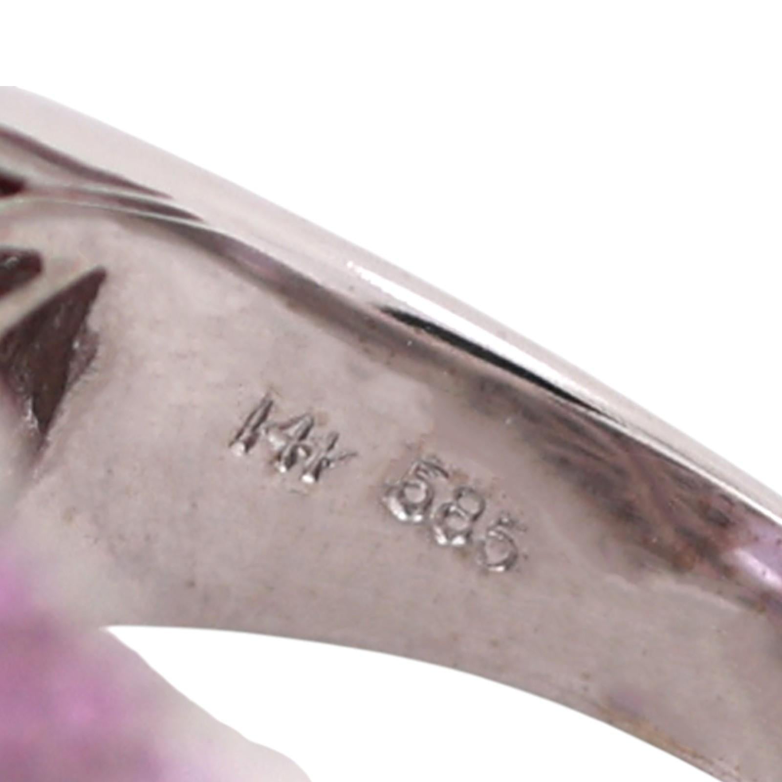 Pink Sapphire Amethyst Diamond Statement Ring 14K White Gold 8.57 CTW Size 7