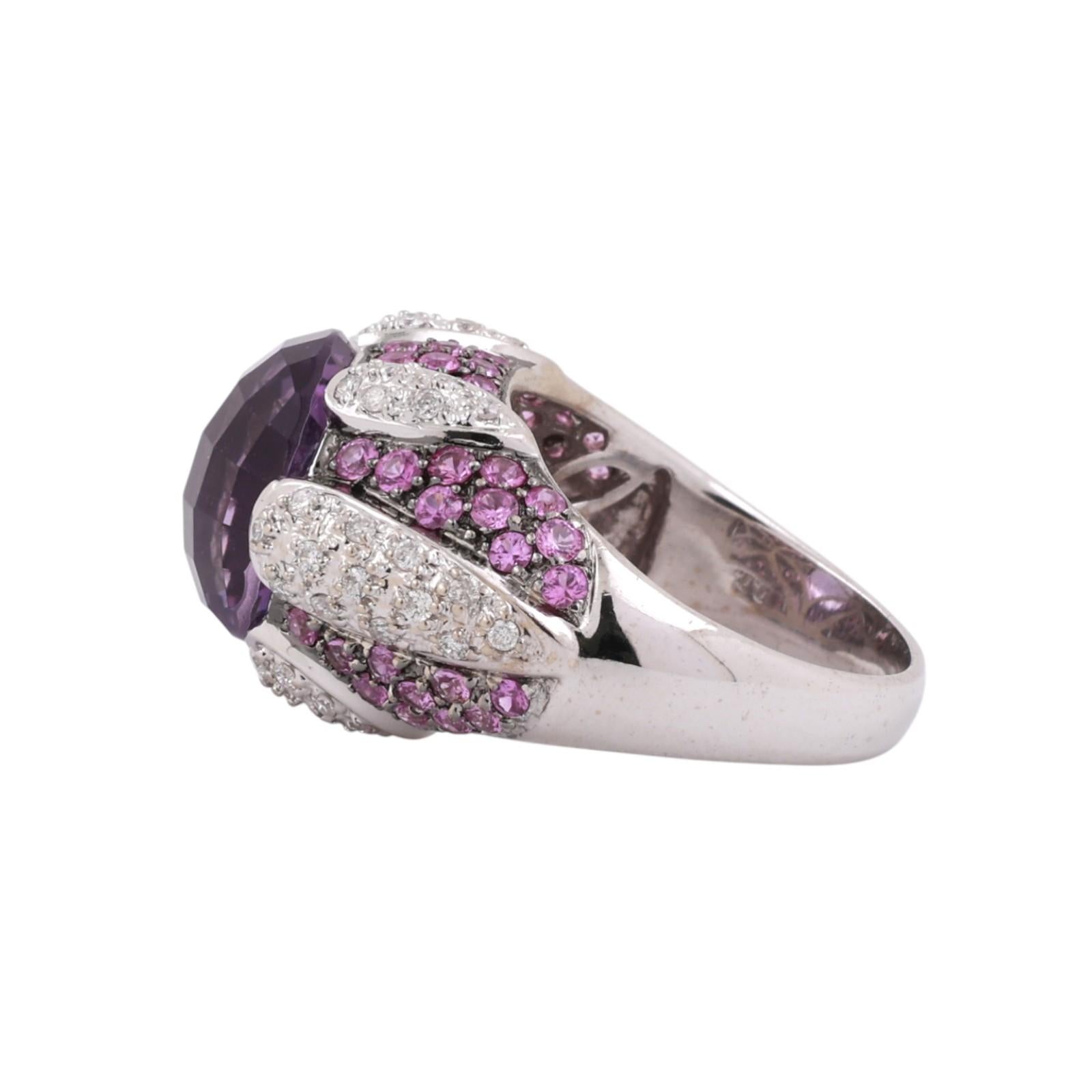 Pink Sapphire Amethyst Diamond Statement Ring 14K White Gold 8.57 CTW Size 7