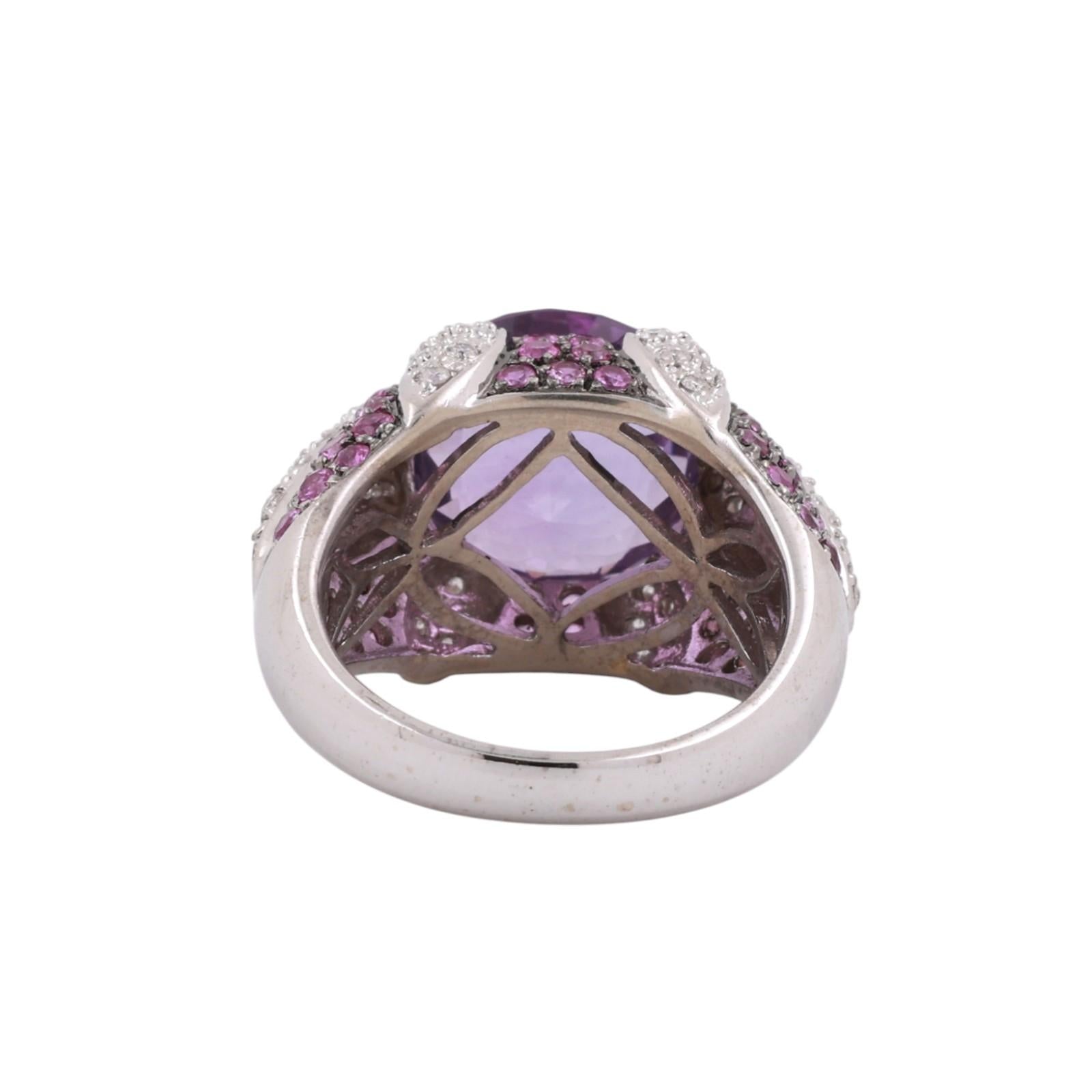 Pink Sapphire Amethyst Diamond Statement Ring 14K White Gold 8.57 CTW Size 7