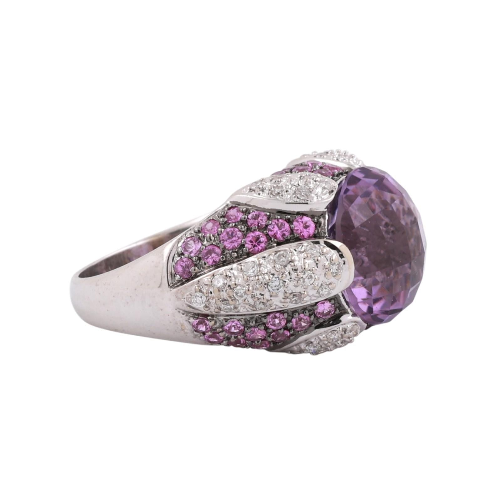 Pink Sapphire Amethyst Diamond Statement Ring 14K White Gold 8.57 CTW Size 7
