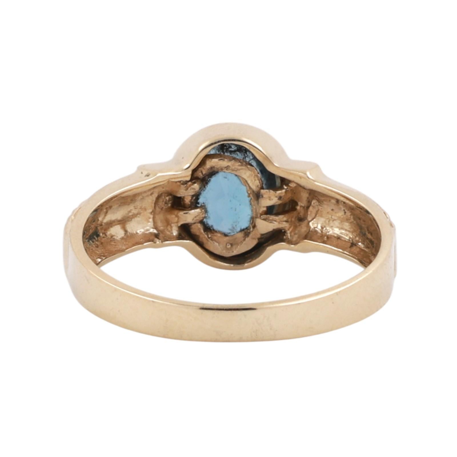 1.00 CT Oval Blue Topaz Solitaire Ring 14K Yellow Gold Size 9 Estate
