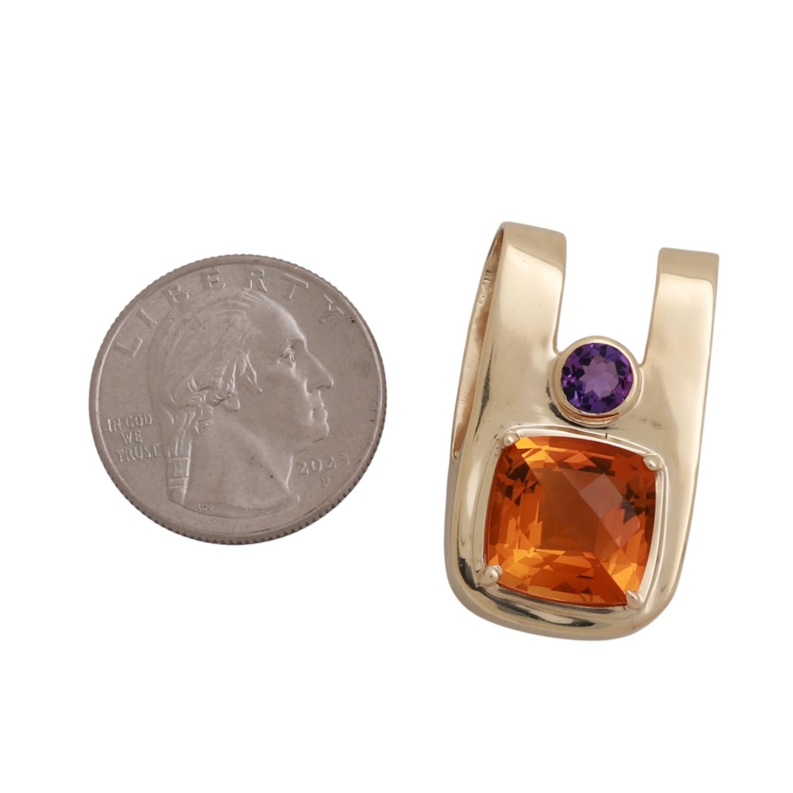 8.35 CTW Citrine Amethyst Gemstone Slider Pendant Yellow Gold 1.25" Estate
