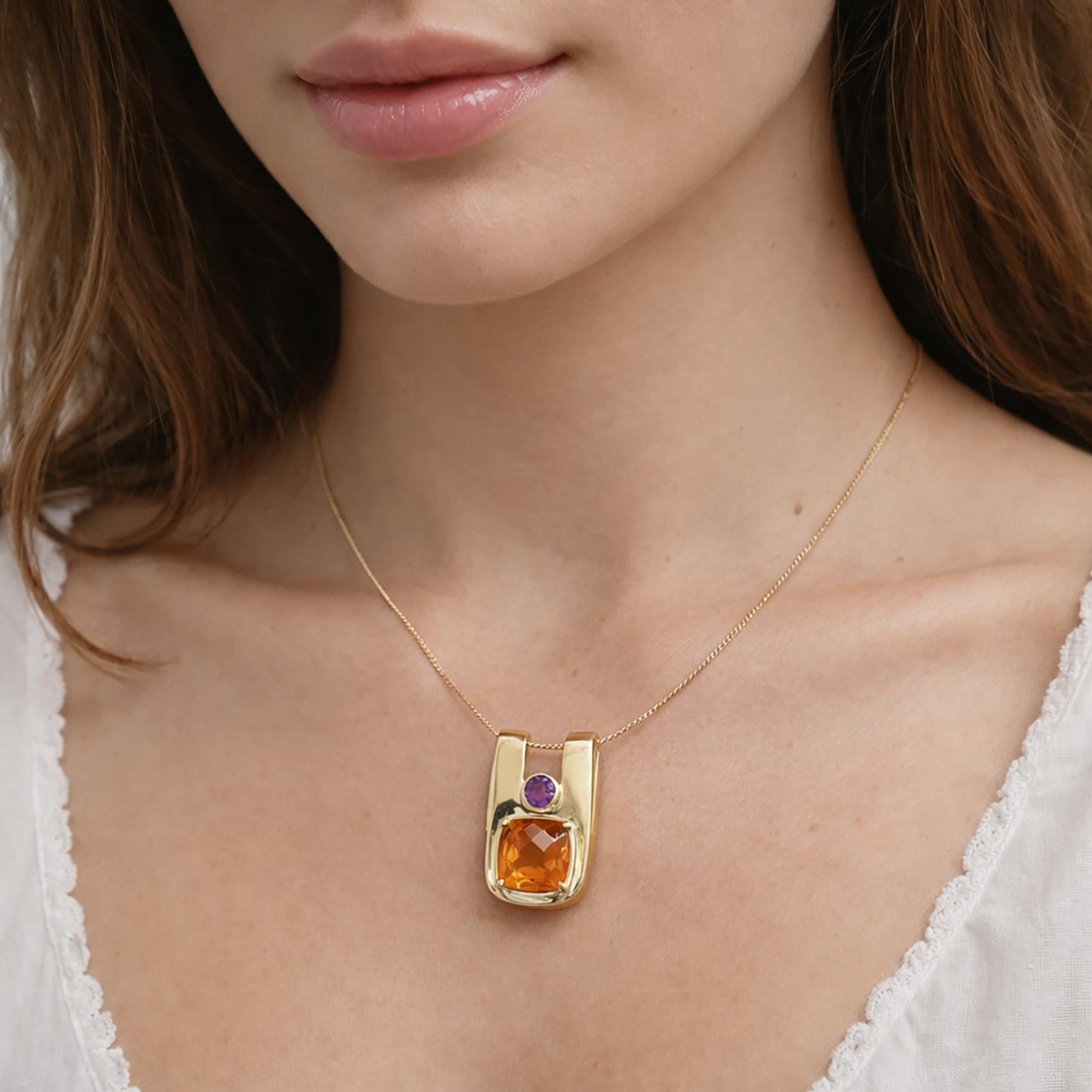 8.35 CTW Citrine Amethyst Gemstone Slider Pendant Yellow Gold 1.25" Estate