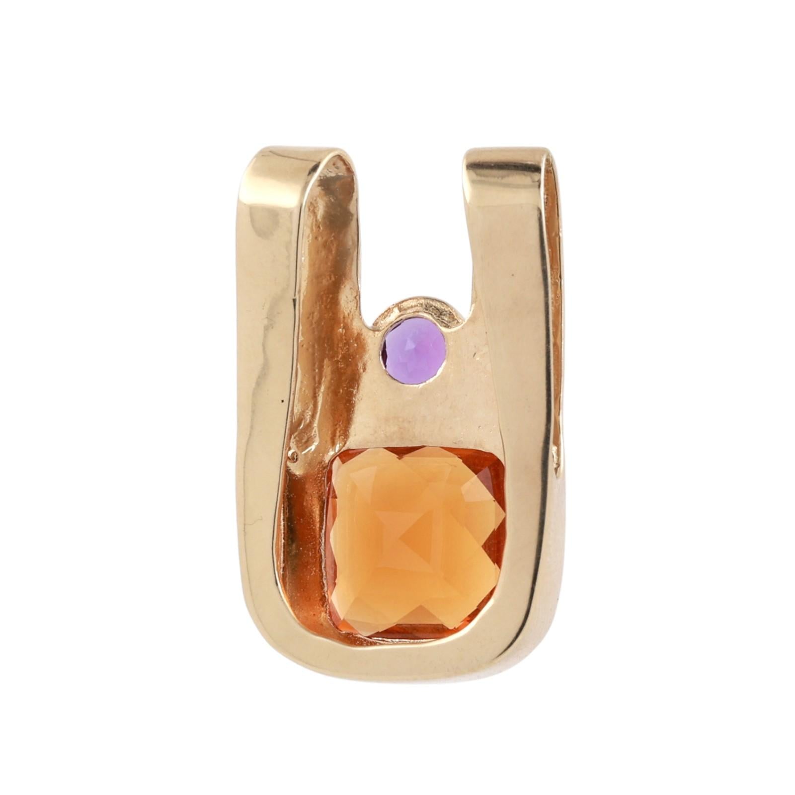 8.35 CTW Citrine Amethyst Gemstone Slider Pendant Yellow Gold 1.25" Estate
