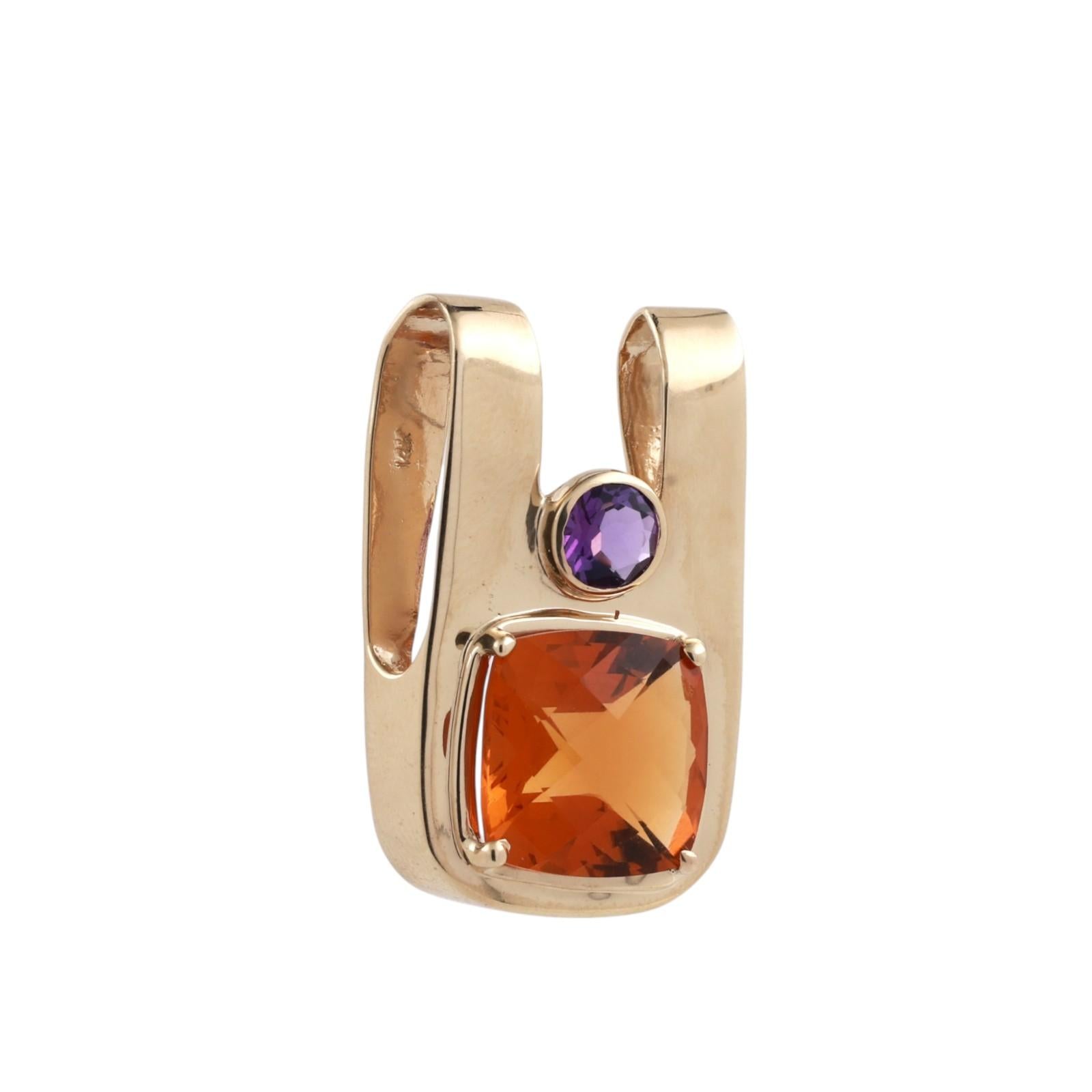 8.35 CTW Citrine Amethyst Gemstone Slider Pendant Yellow Gold 1.25" Estate