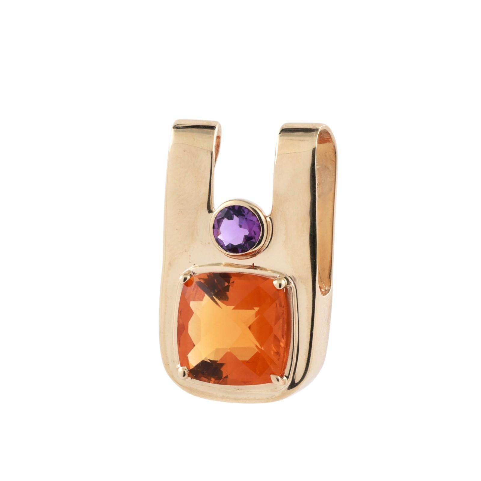 8.35 CTW Citrine Amethyst Gemstone Slider Pendant Yellow Gold 1.25" Estate