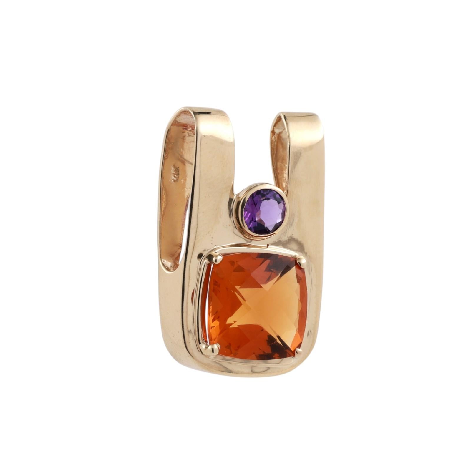 8.35 CTW Citrine Amethyst Gemstone Slider Pendant Yellow Gold 1.25" Estate