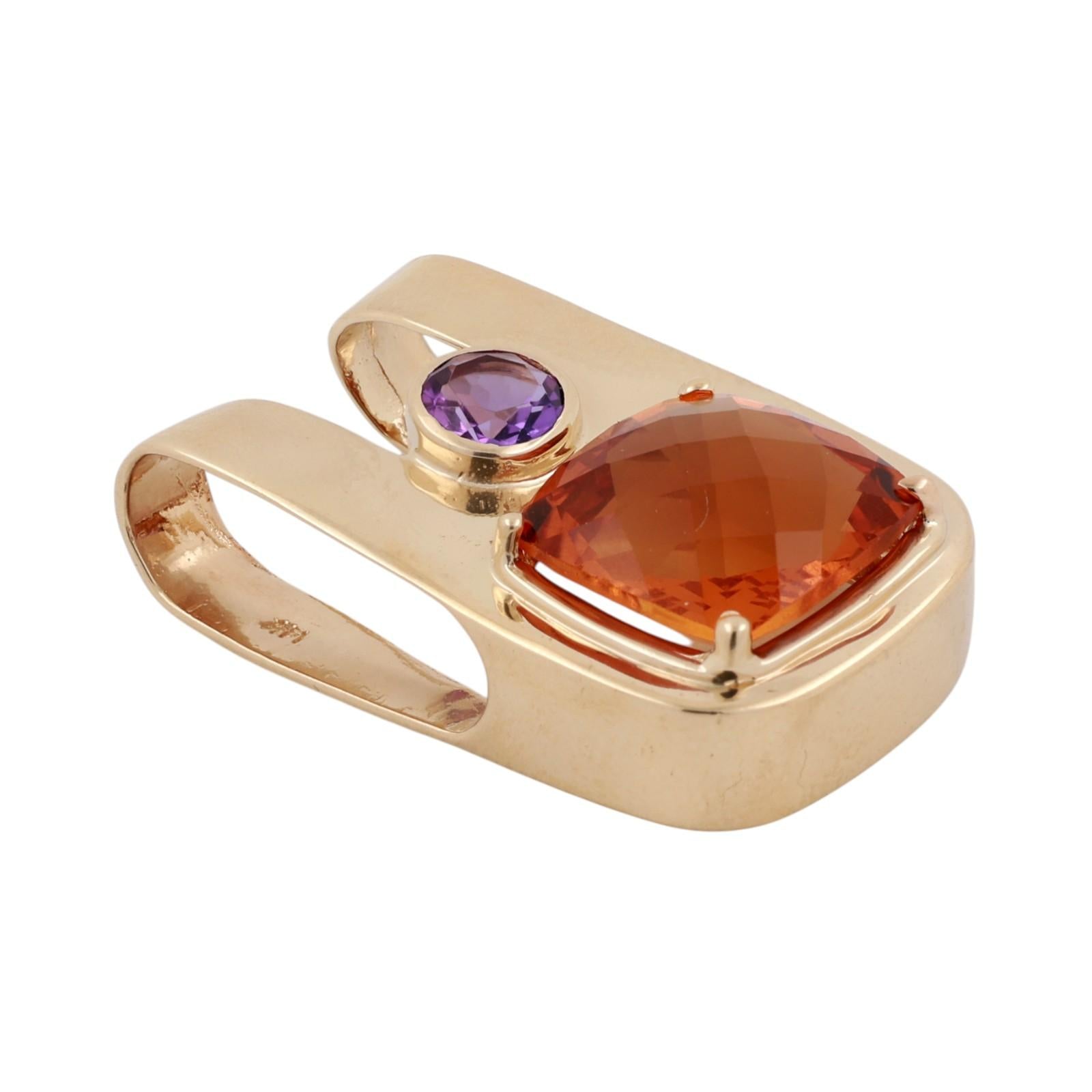 8.35 CTW Citrine Amethyst Gemstone Slider Pendant Yellow Gold 1.25" Estate