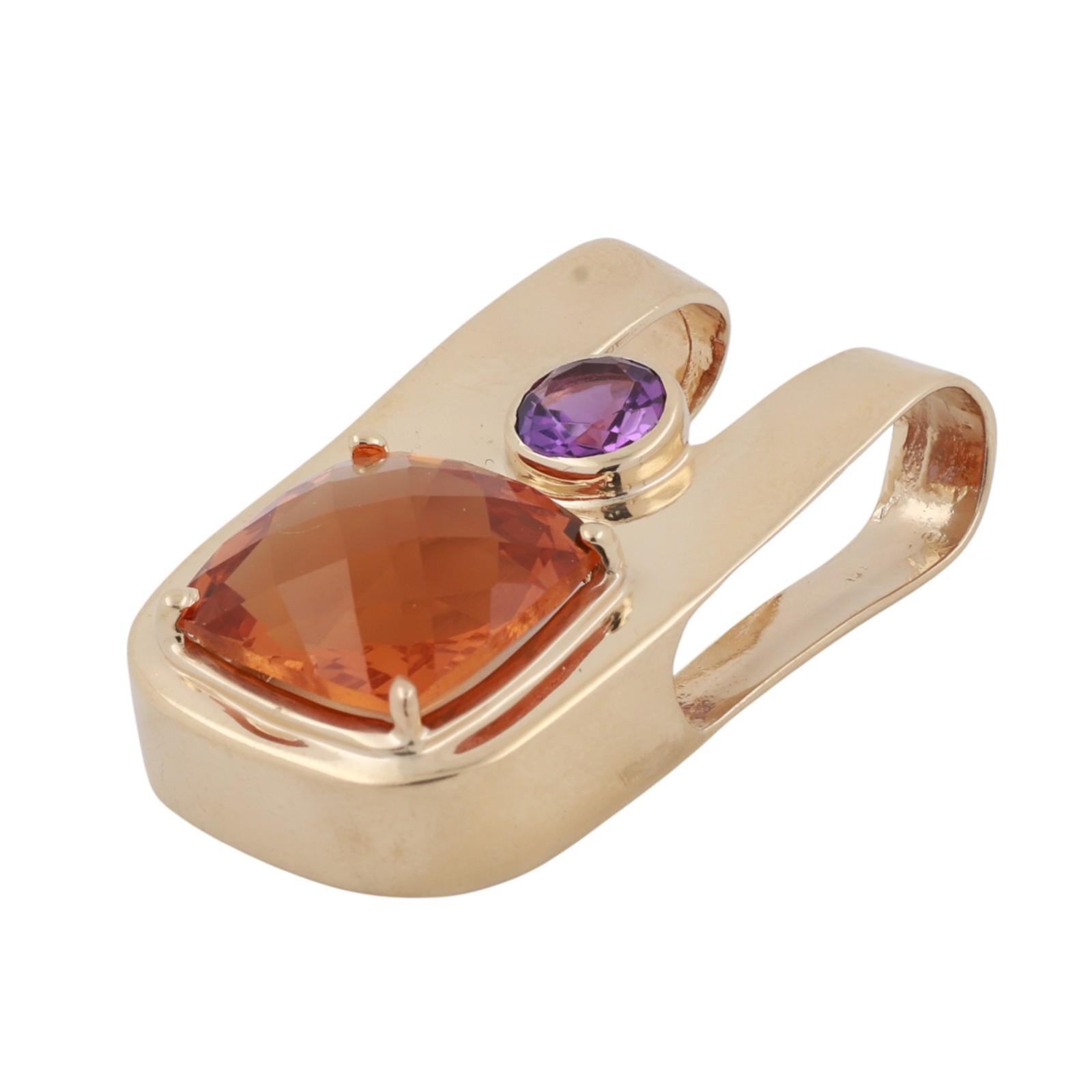 8.35 CTW Citrine Amethyst Gemstone Slider Pendant Yellow Gold 1.25" Estate