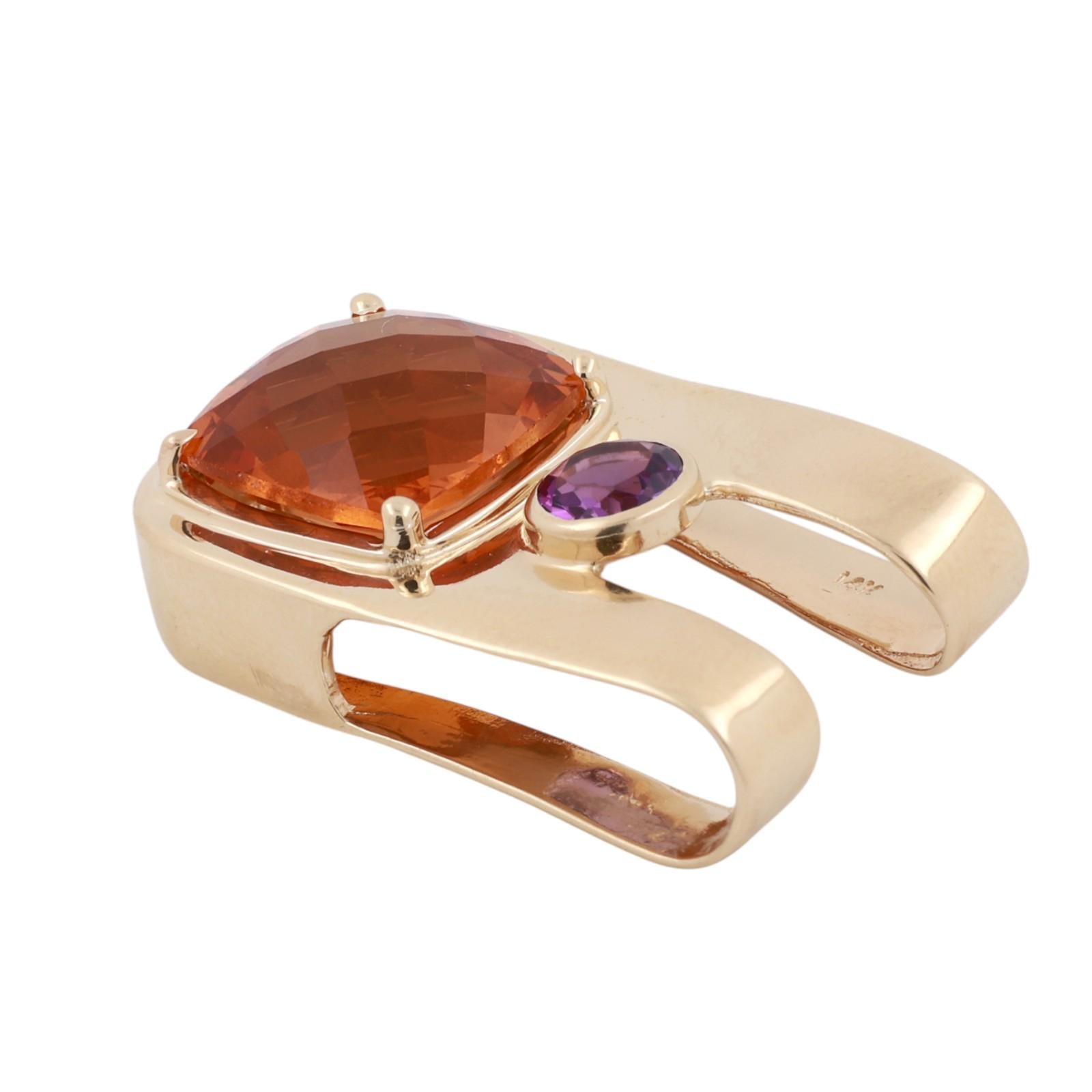 8.35 CTW Citrine Amethyst Gemstone Slider Pendant Yellow Gold 1.25" Estate