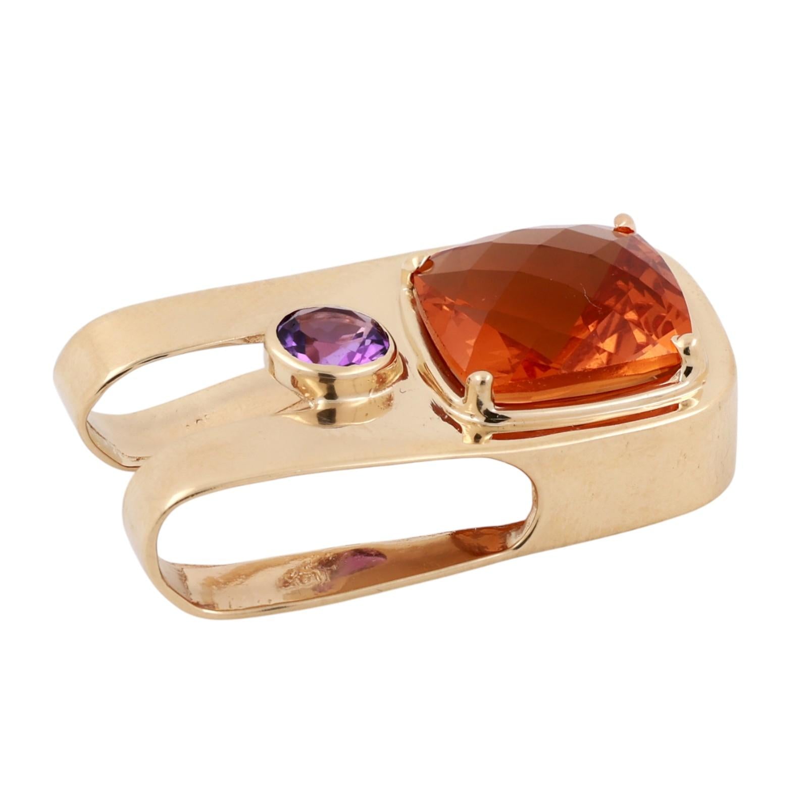 8.35 CTW Citrine Amethyst Gemstone Slider Pendant Yellow Gold 1.25" Estate