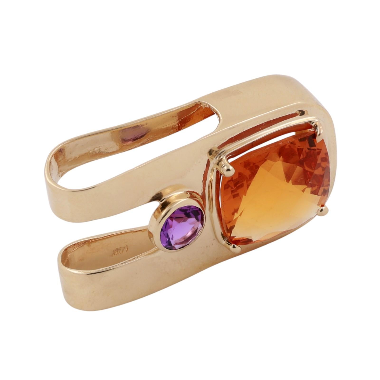 8.35 CTW Citrine Amethyst Gemstone Slider Pendant Yellow Gold 1.25" Estate