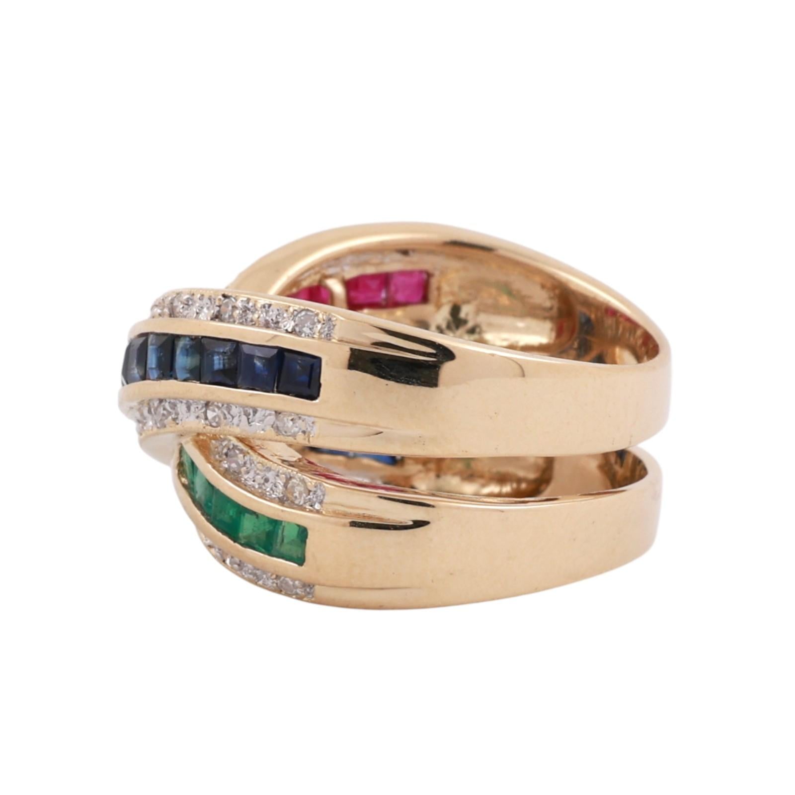 Sapphire Ruby Emerald Diamond Crossover Ring 14K Yellow Gold 1.75 CTW Size 7.75