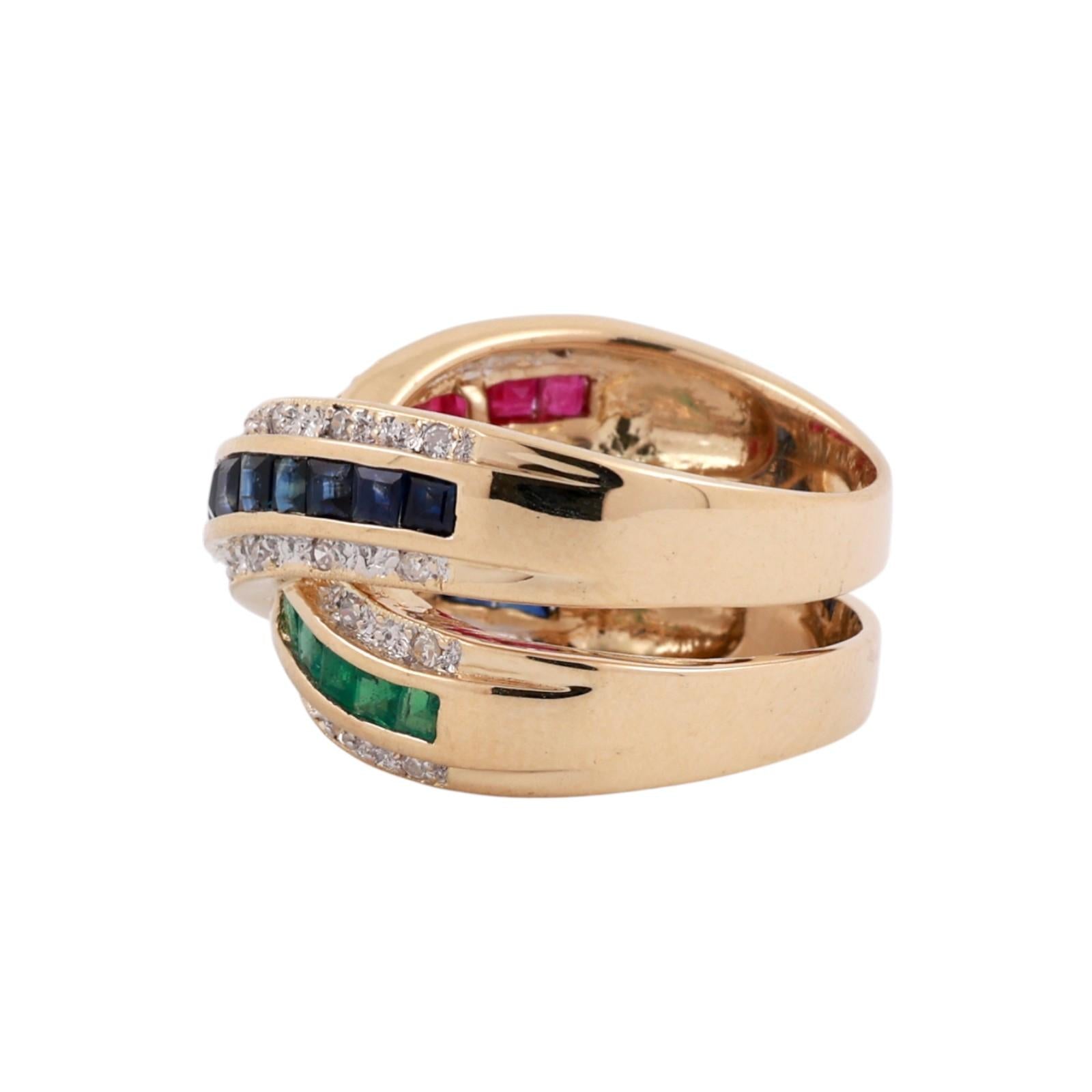 Sapphire Ruby Emerald Diamond Crossover Ring 14K Yellow Gold 1.75 CTW Size 7.75