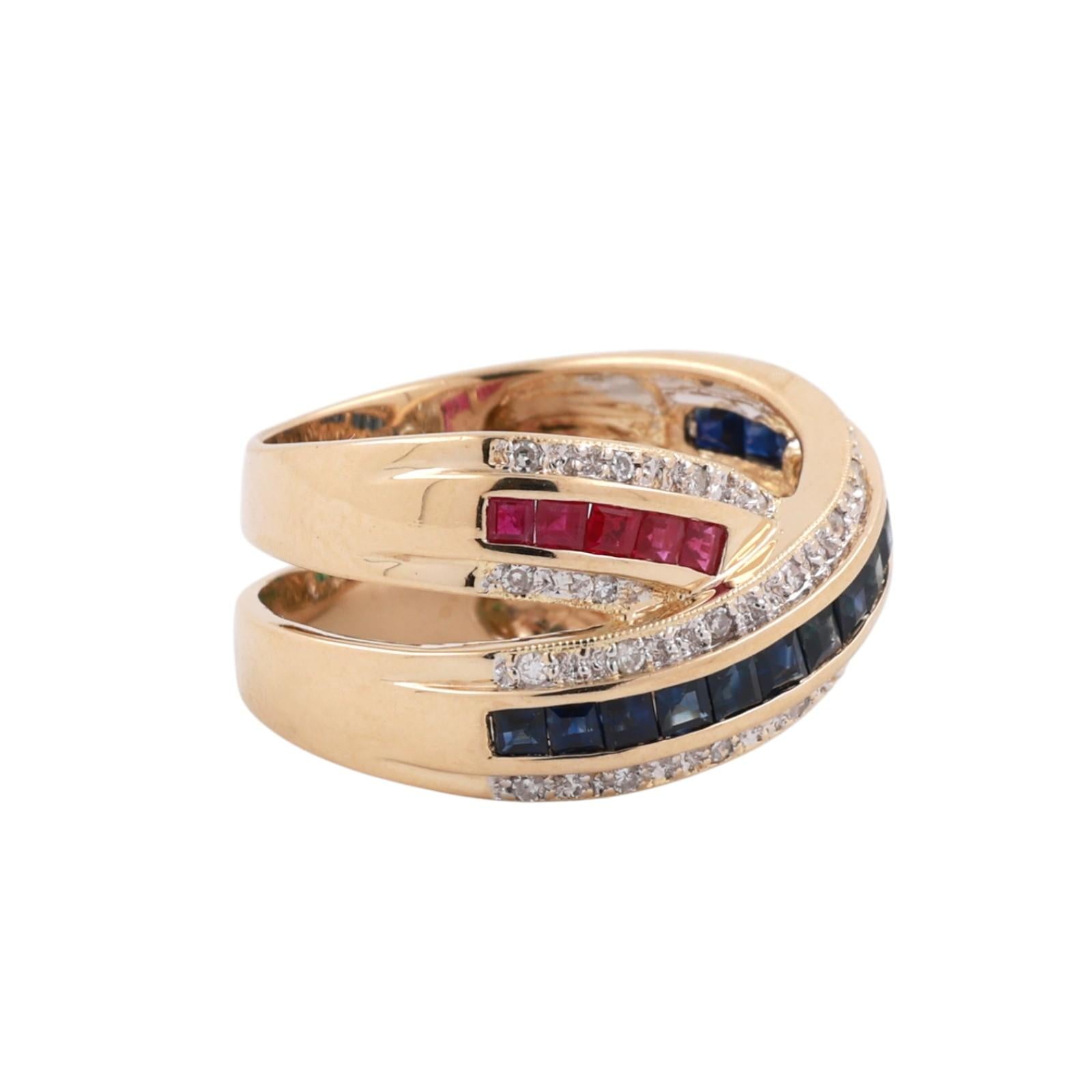 Sapphire Ruby Emerald Diamond Crossover Ring 14K Yellow Gold 1.75 CTW Size 7.75