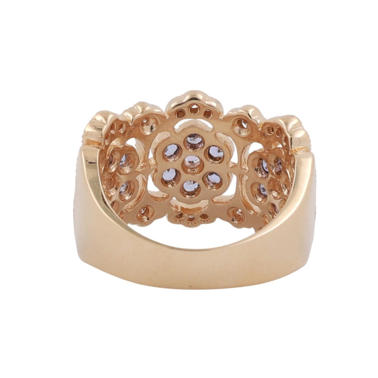 2.45 CTW Tanzanite Diamond Floral Wide Band Ring 14K Filigree Yellow Gold Size 8
