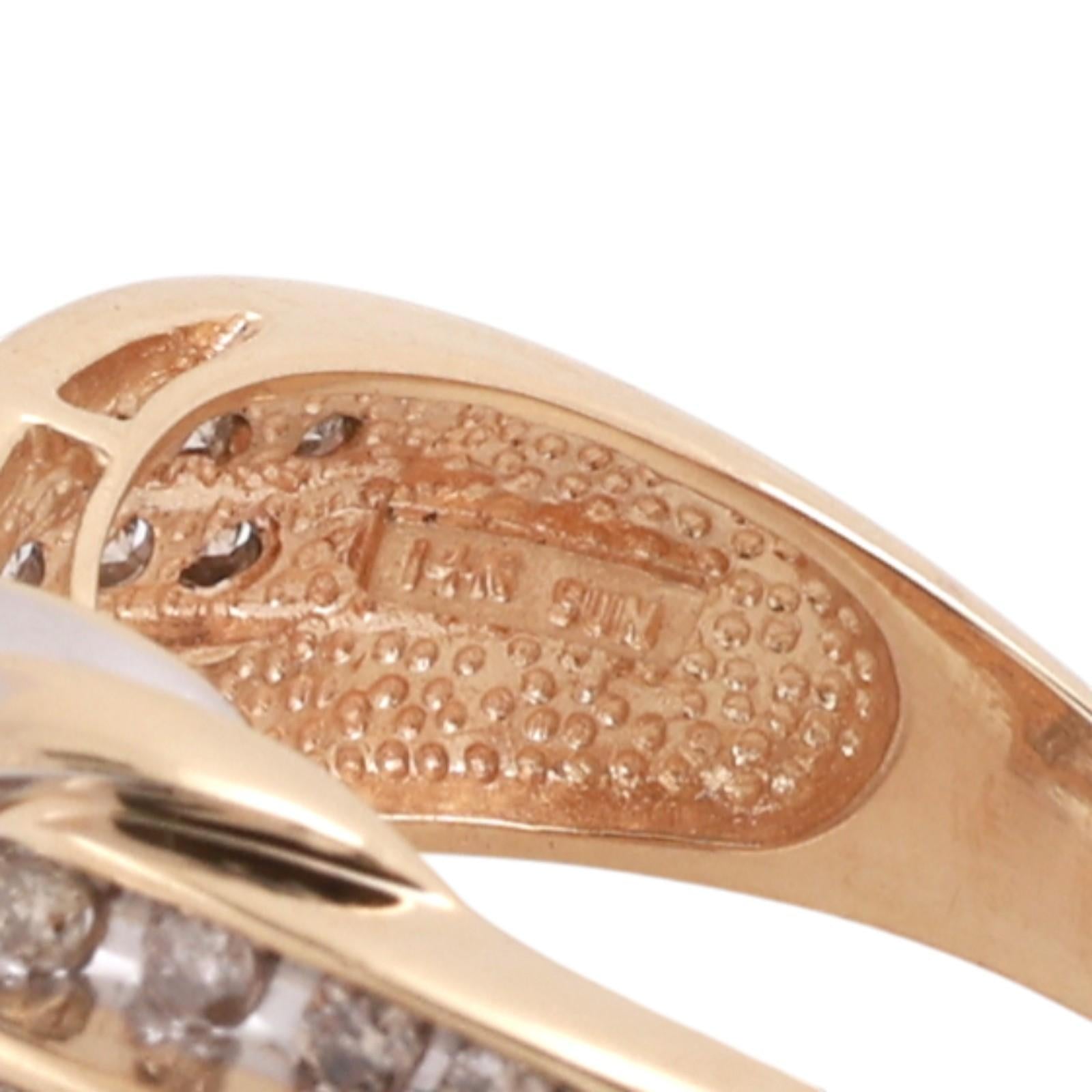 Diamond Swirl Cocktail Ring 14K Gold 1.35 TW Round Baguette Cut Size 8.25