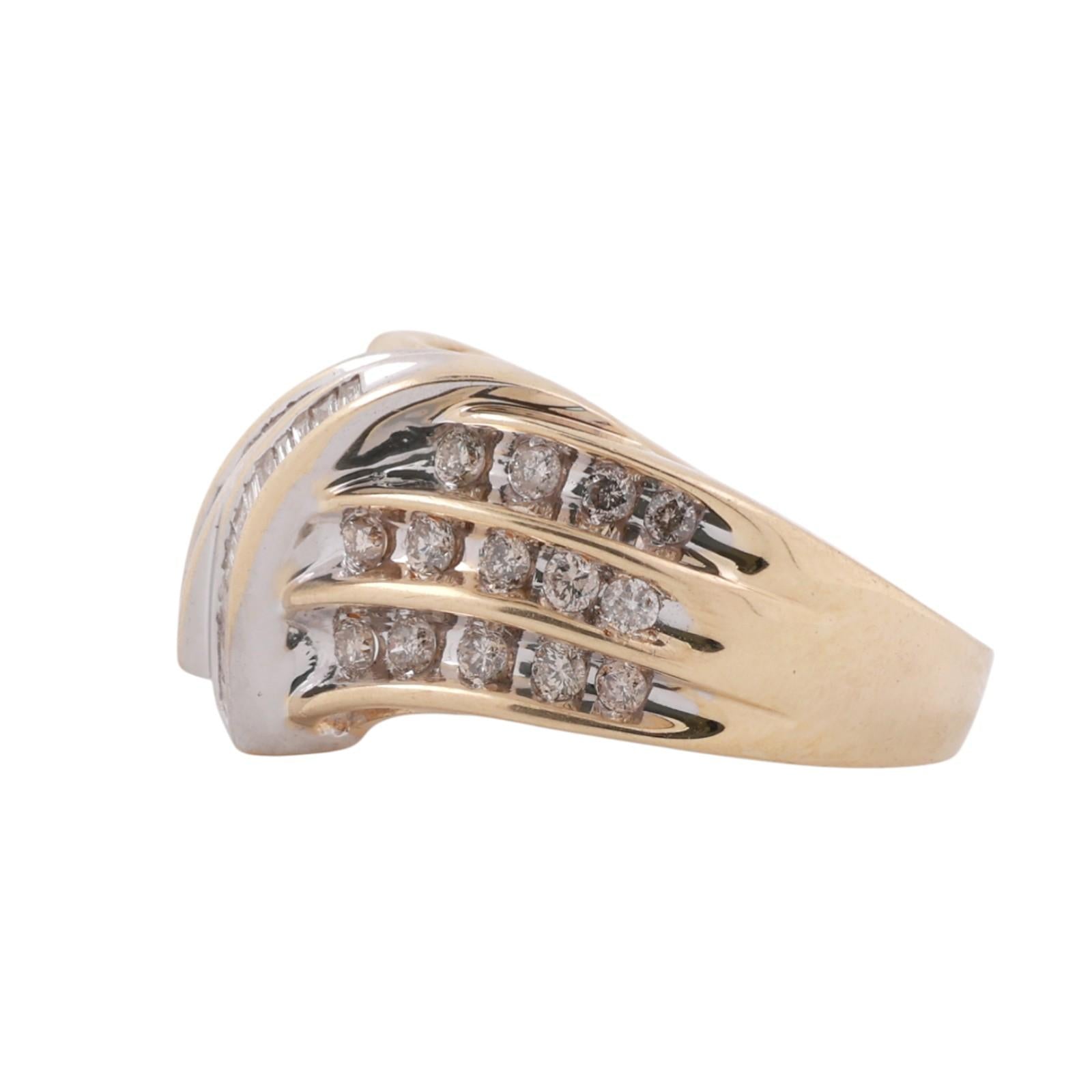 Diamond Swirl Cocktail Ring 14K Gold 1.35 TW Round Baguette Cut Size 8.25