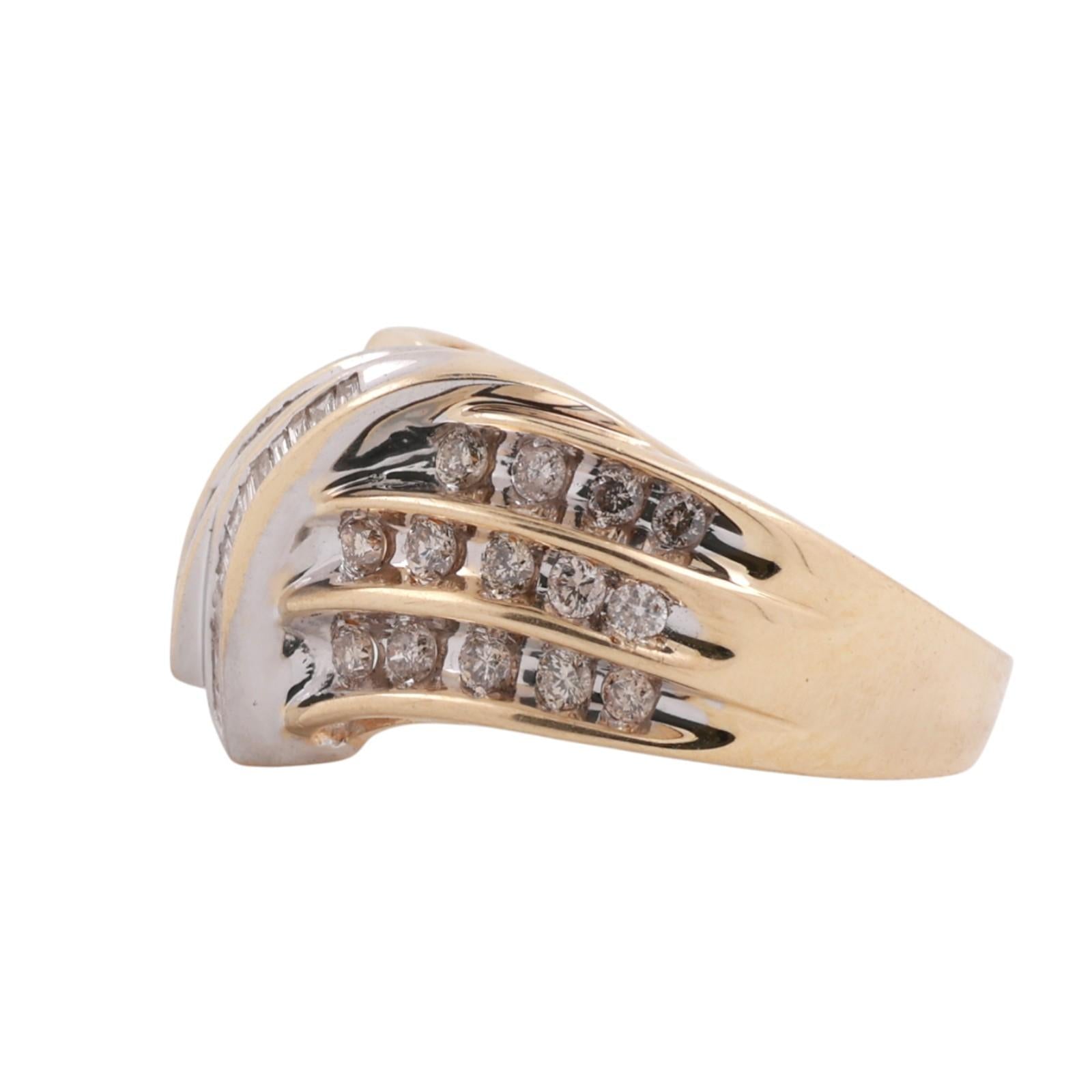 Diamond Swirl Cocktail Ring 14K Gold 1.35 TW Round Baguette Cut Size 8.25