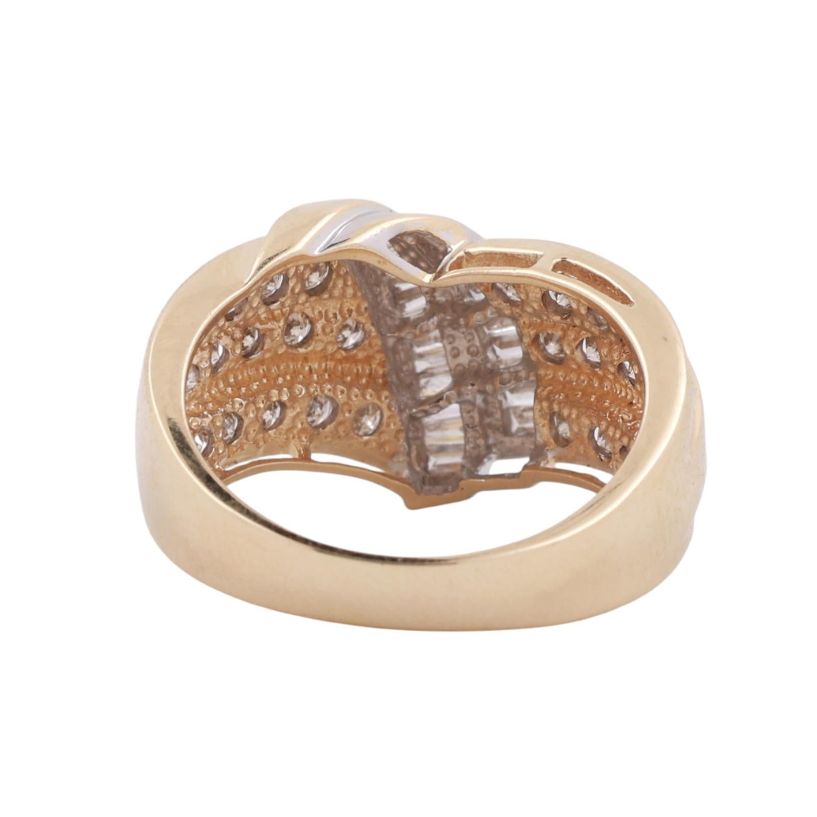 Diamond Swirl Cocktail Ring 14K Gold 1.35 TW Round Baguette Cut Size 8.25