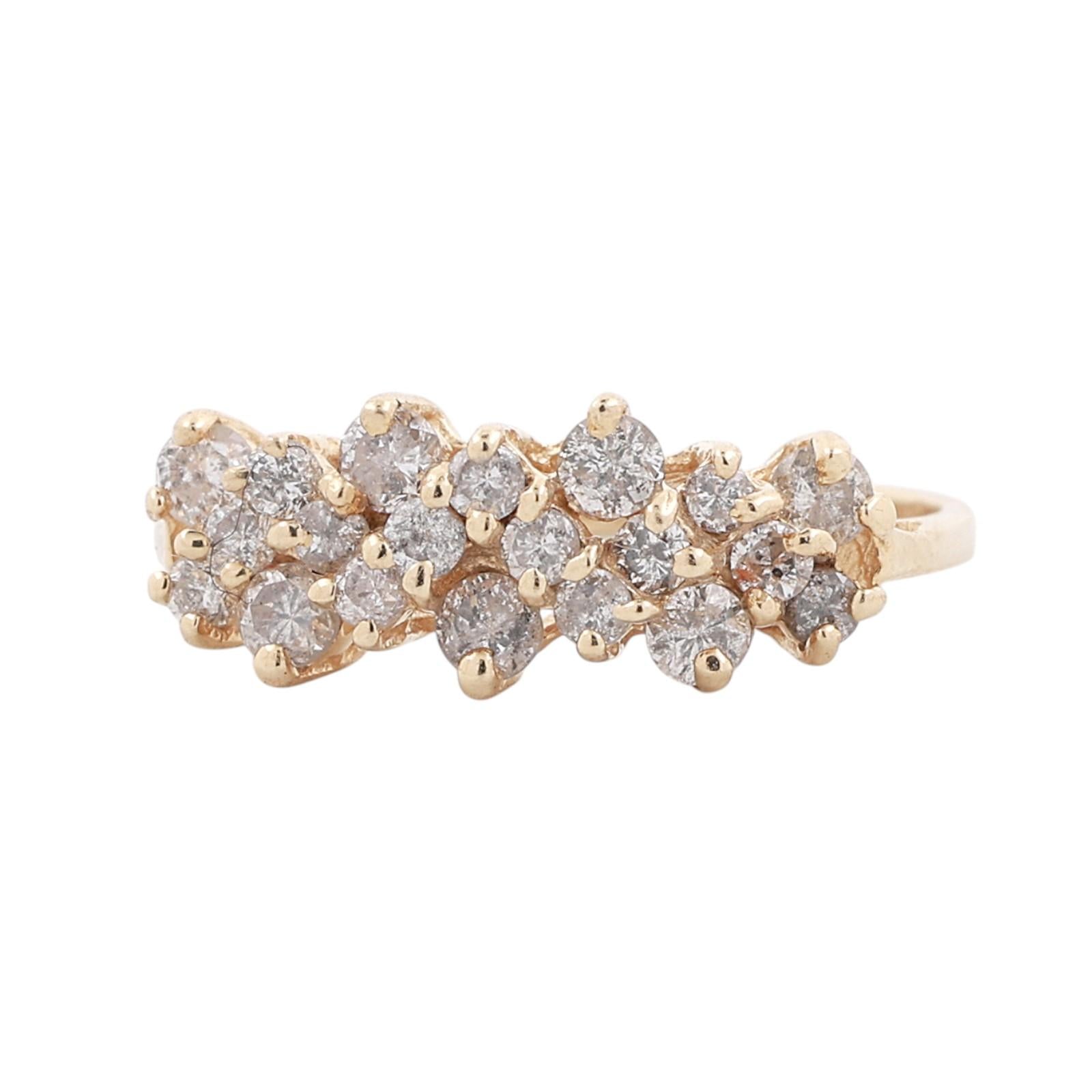14K Yellow Gold 0.75ctw Diamond Double Row Cluster Band Ring Size 6.5