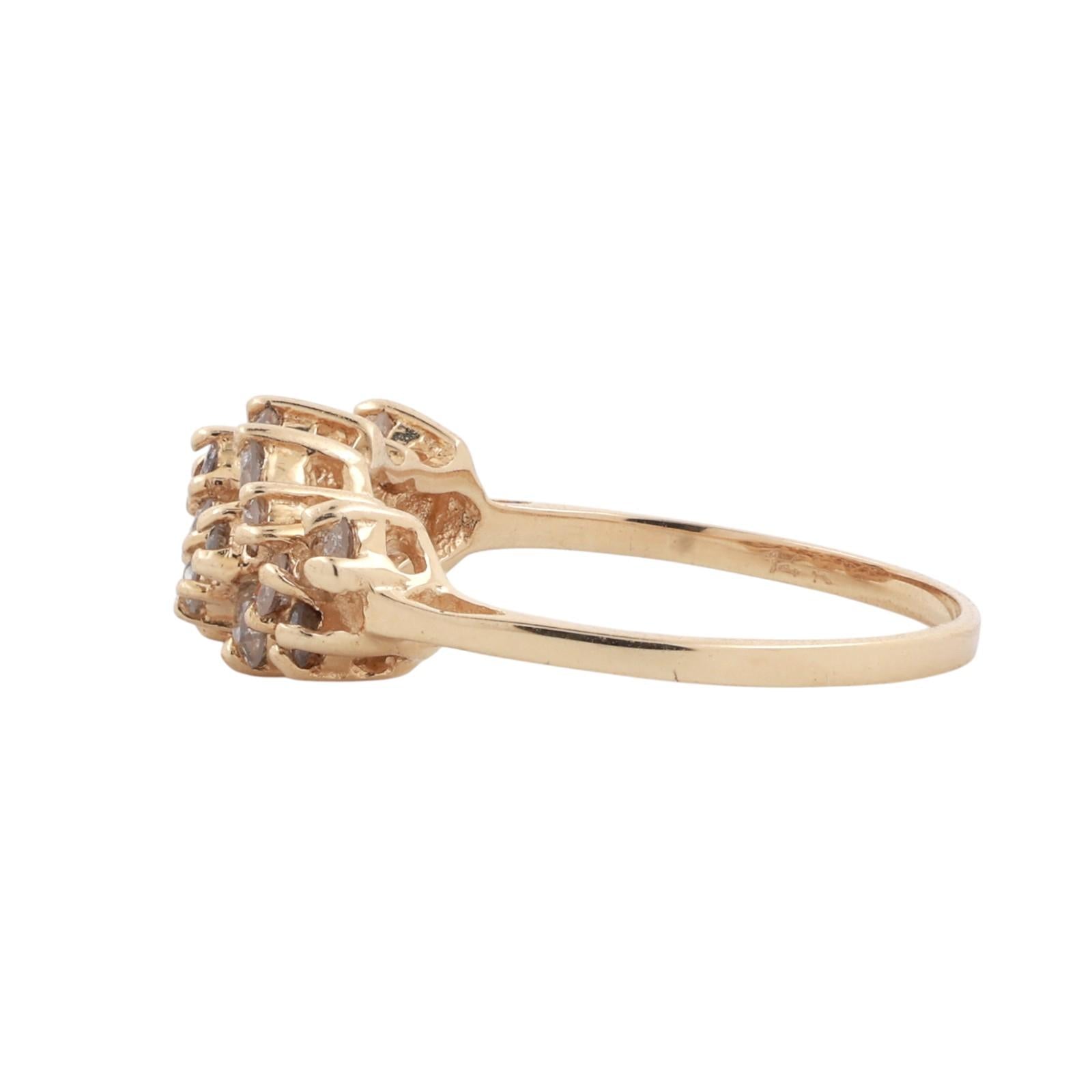 14K Yellow Gold 0.75ctw Diamond Double Row Cluster Band Ring Size 6.5