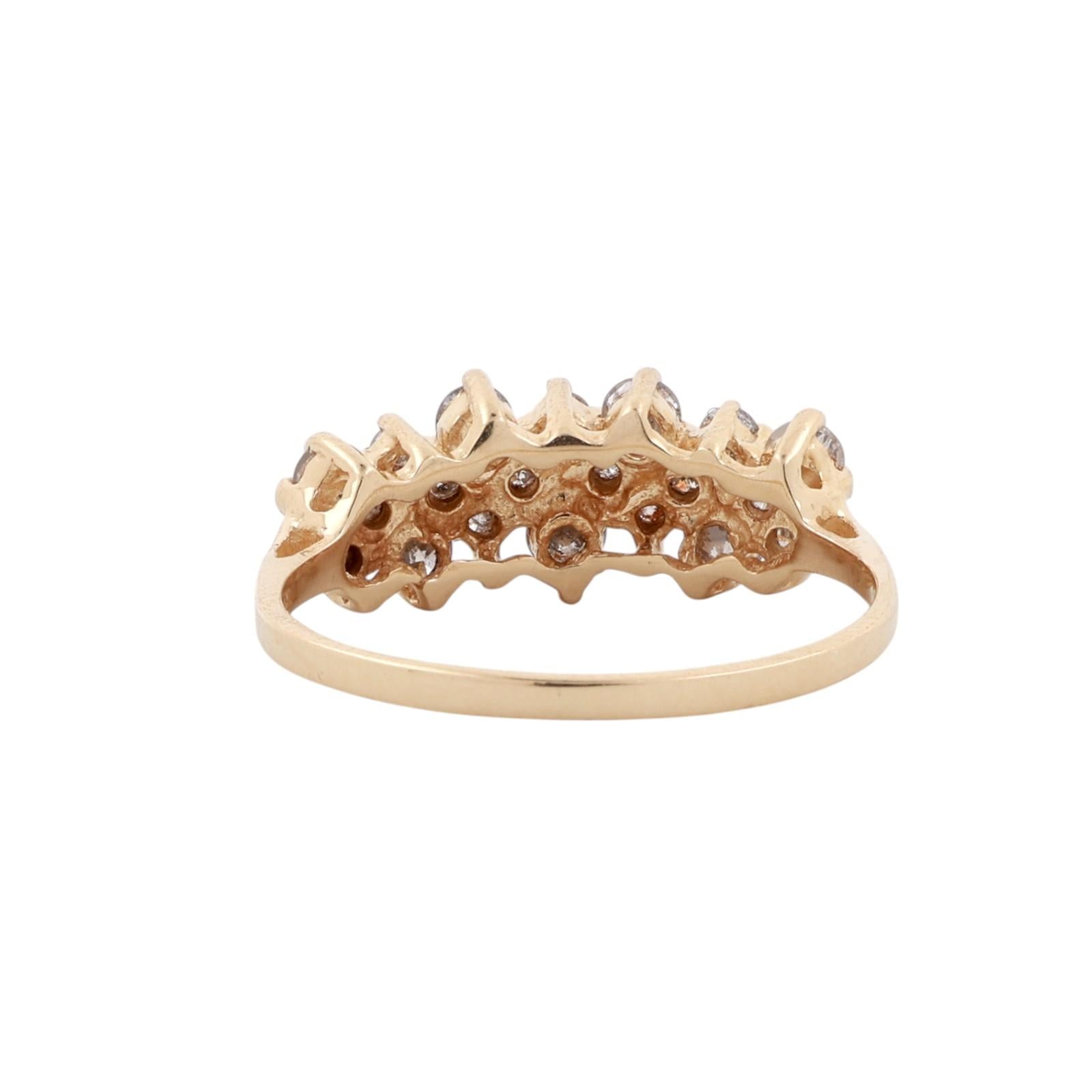 14K Yellow Gold 0.75ctw Diamond Double Row Cluster Band Ring Size 6.5