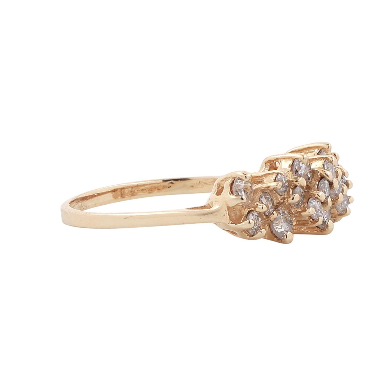 14K Yellow Gold 0.75ctw Diamond Double Row Cluster Band Ring Size 6.5
