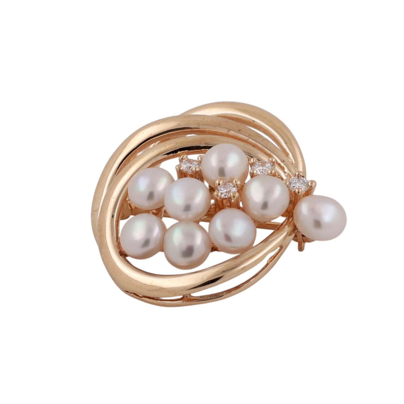 Vintage 14K Yellow Gold Diamond Pearl Brooch Pin 0.25CT TW Freshwater Pearl
