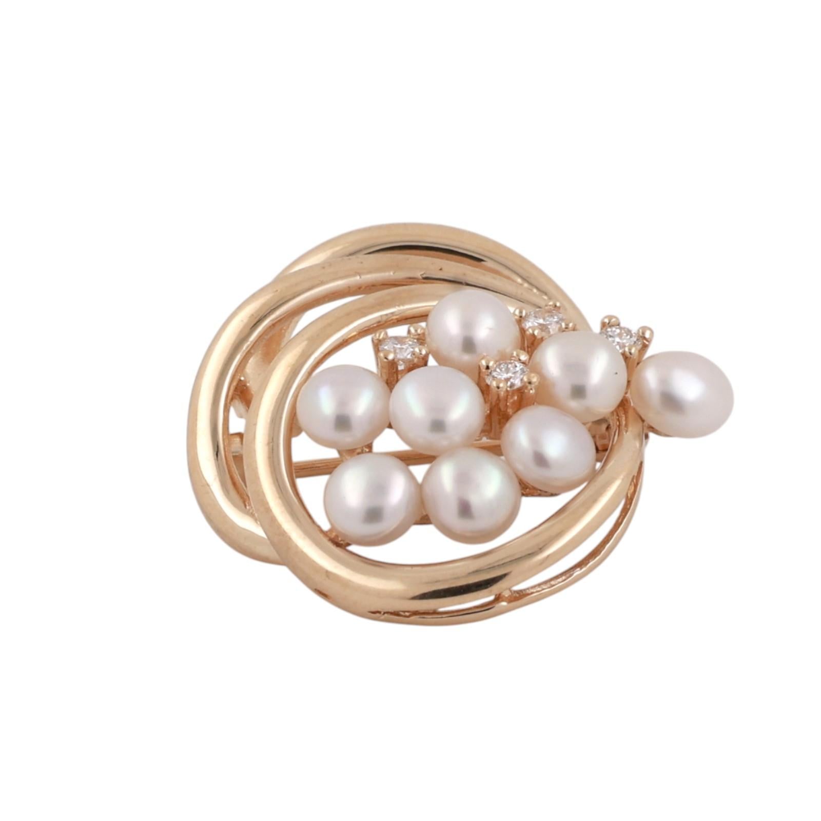 Vintage 14K Yellow Gold Diamond Pearl Brooch Pin 0.25CT TW Freshwater Pearl