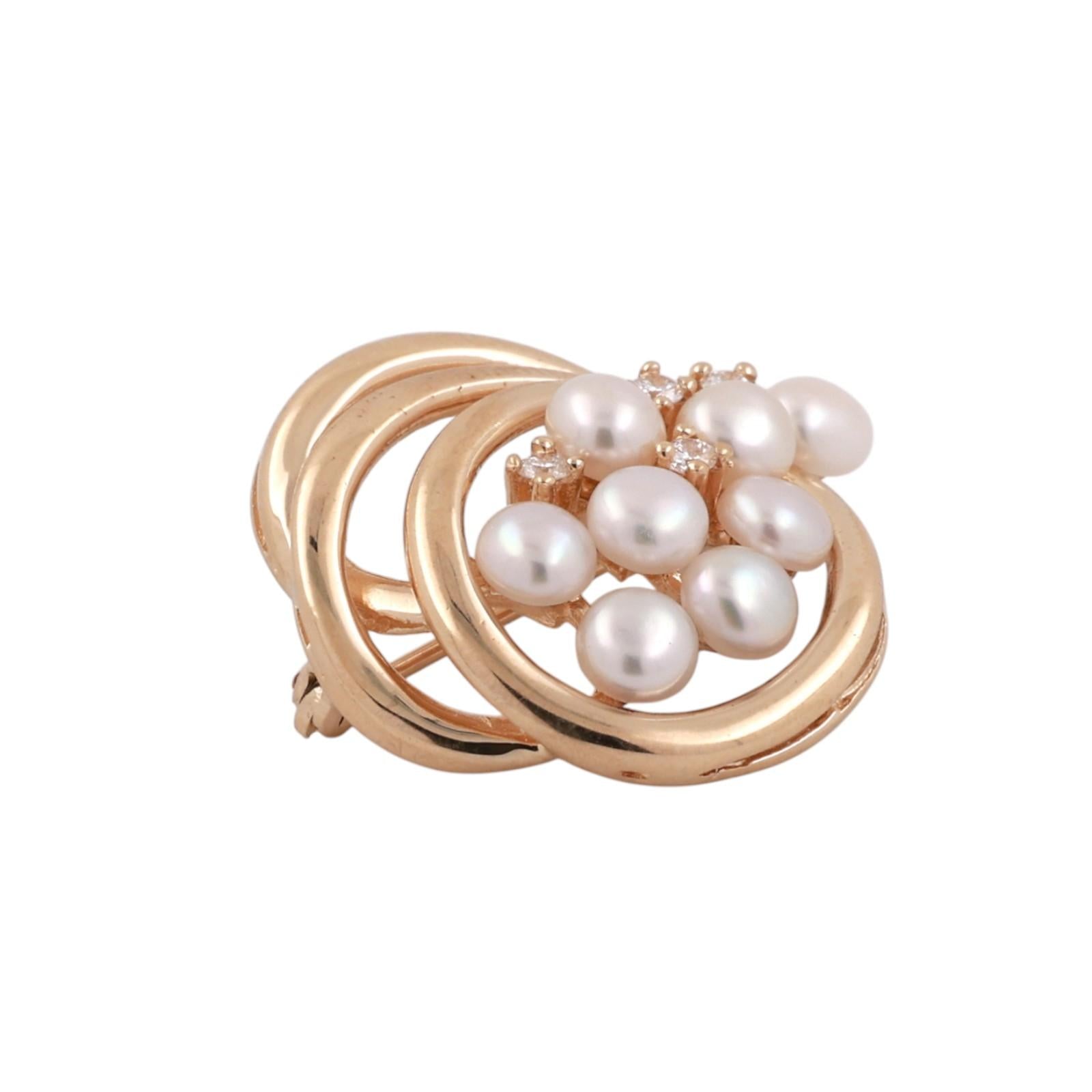 Vintage 14K Yellow Gold Diamond Pearl Brooch Pin 0.25CT TW Freshwater Pearl