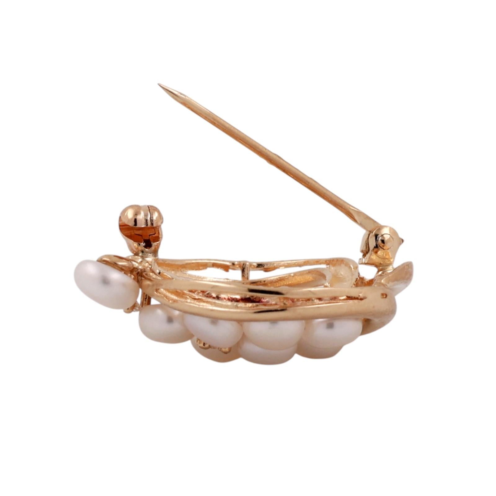 Vintage 14K Yellow Gold Diamond Pearl Brooch Pin 0.25CT TW Freshwater Pearl