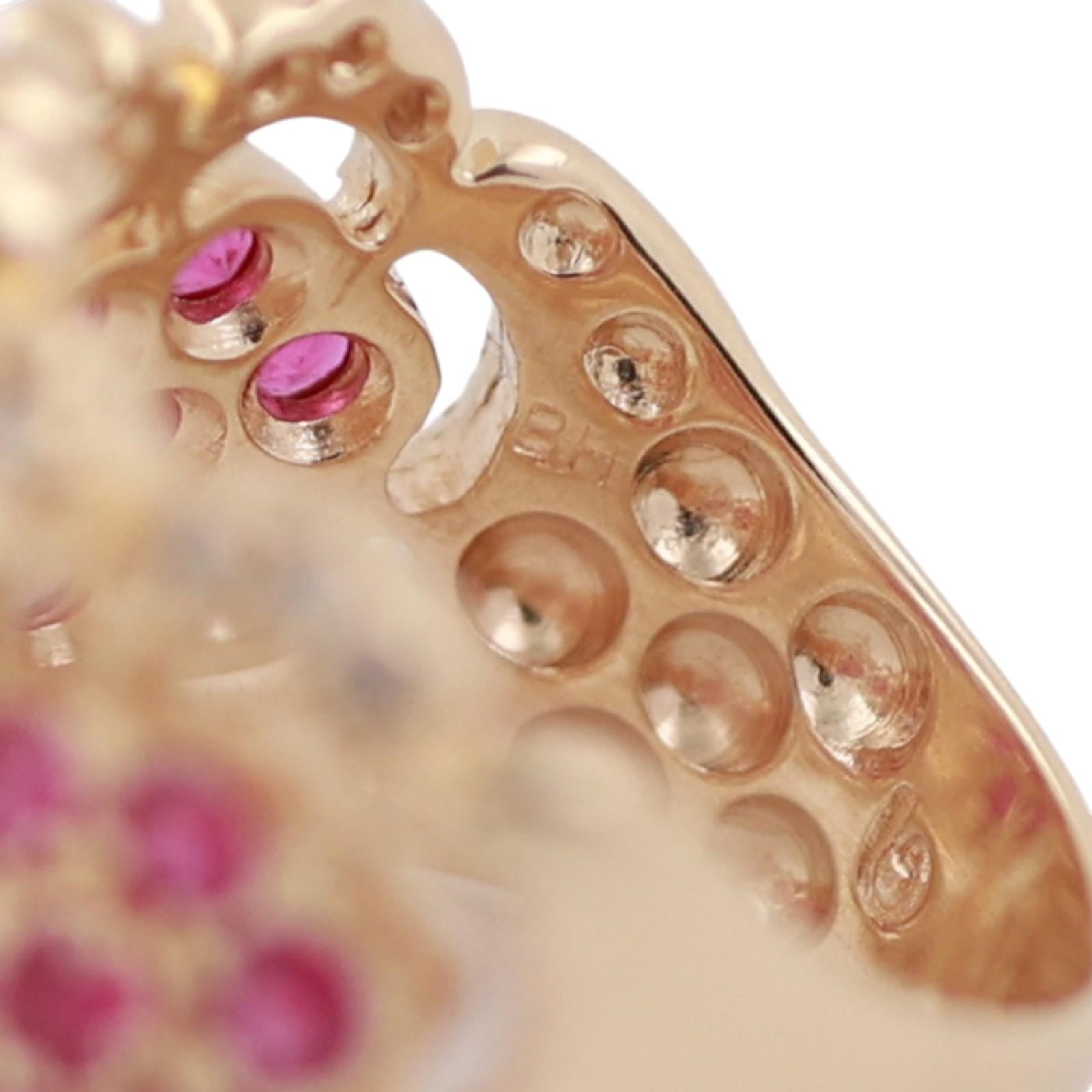 EFFY Ruby Diamond Wide Band Ring 14K Yellow Gold Floral 2.18CTW Size 7.5 Estate