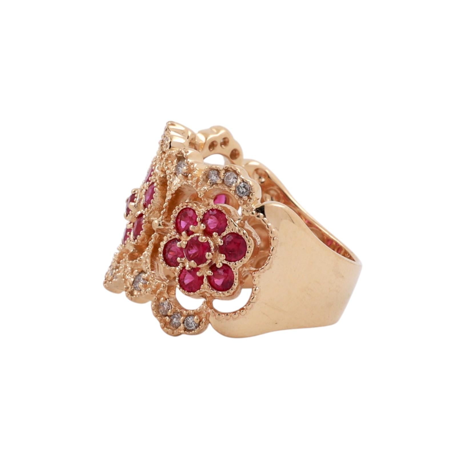 EFFY Ruby Diamond Wide Band Ring 14K Yellow Gold Floral 2.18CTW Size 7.5 Estate
