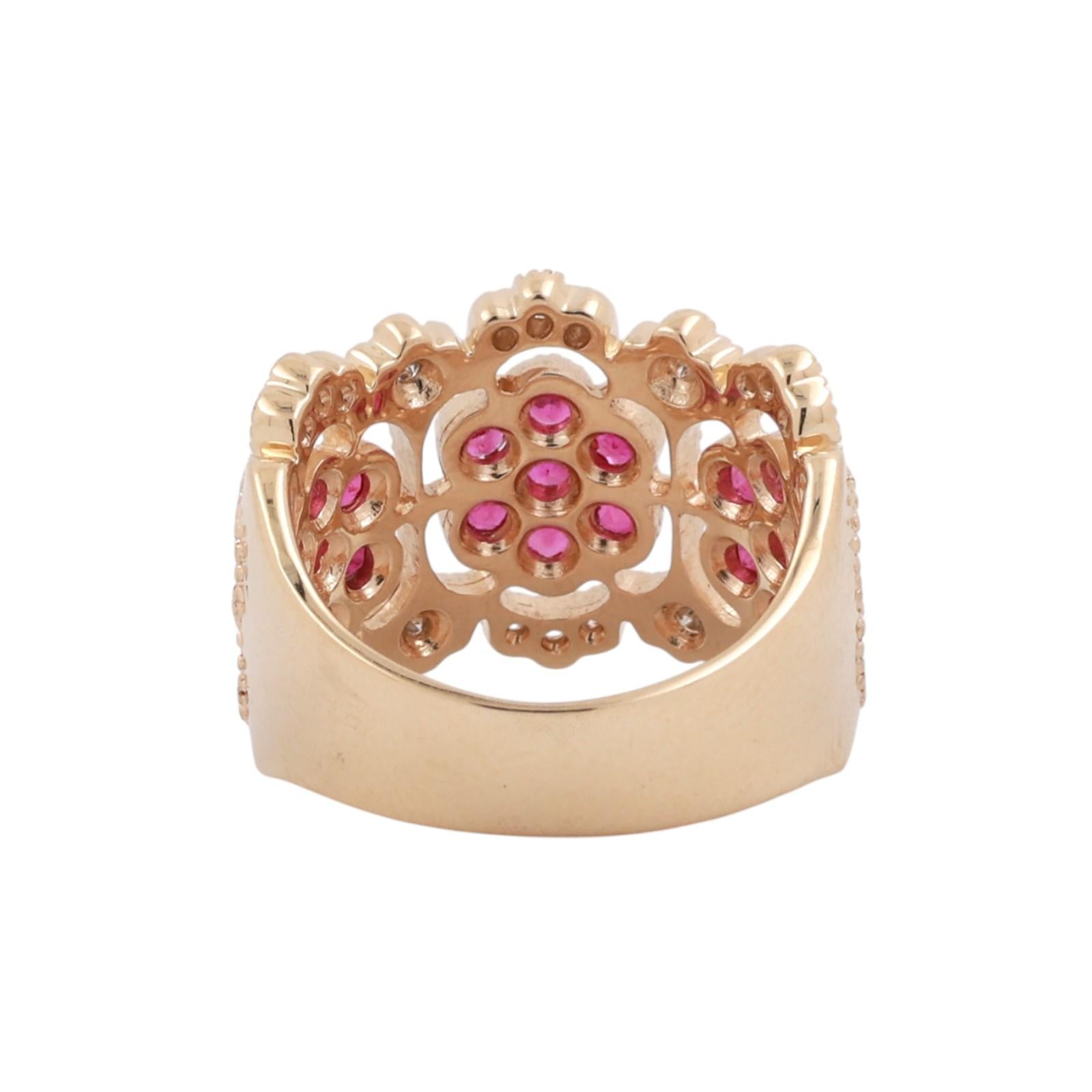 EFFY Ruby Diamond Wide Band Ring 14K Yellow Gold Floral 2.18CTW Size 7.5 Estate
